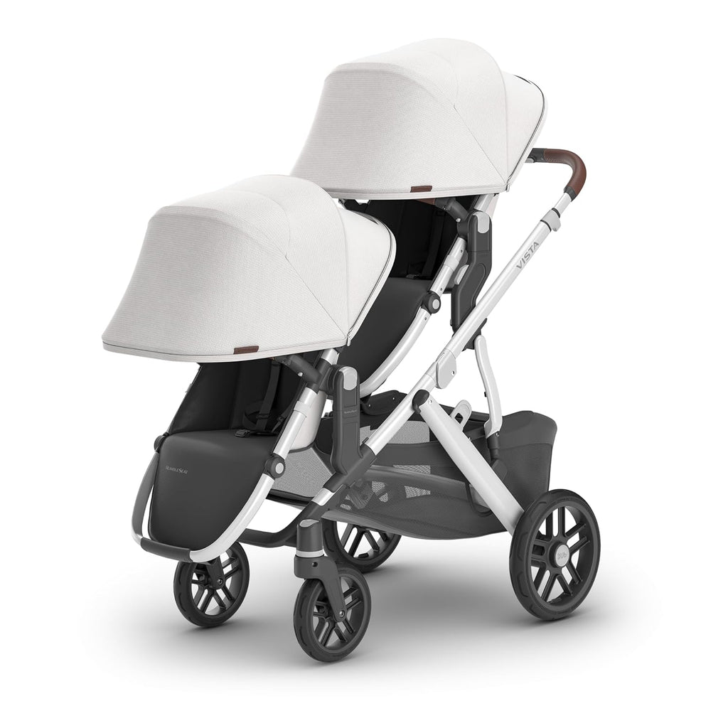UPPAbaby RumbleSeat V2+ Second Lower Seat/Compatible with Vista V2 and Vista V3 / Adapters, Bumper Bar, Bug Shield Included/Bryce (White Marl/Silver Frame/Chestnut Leather)