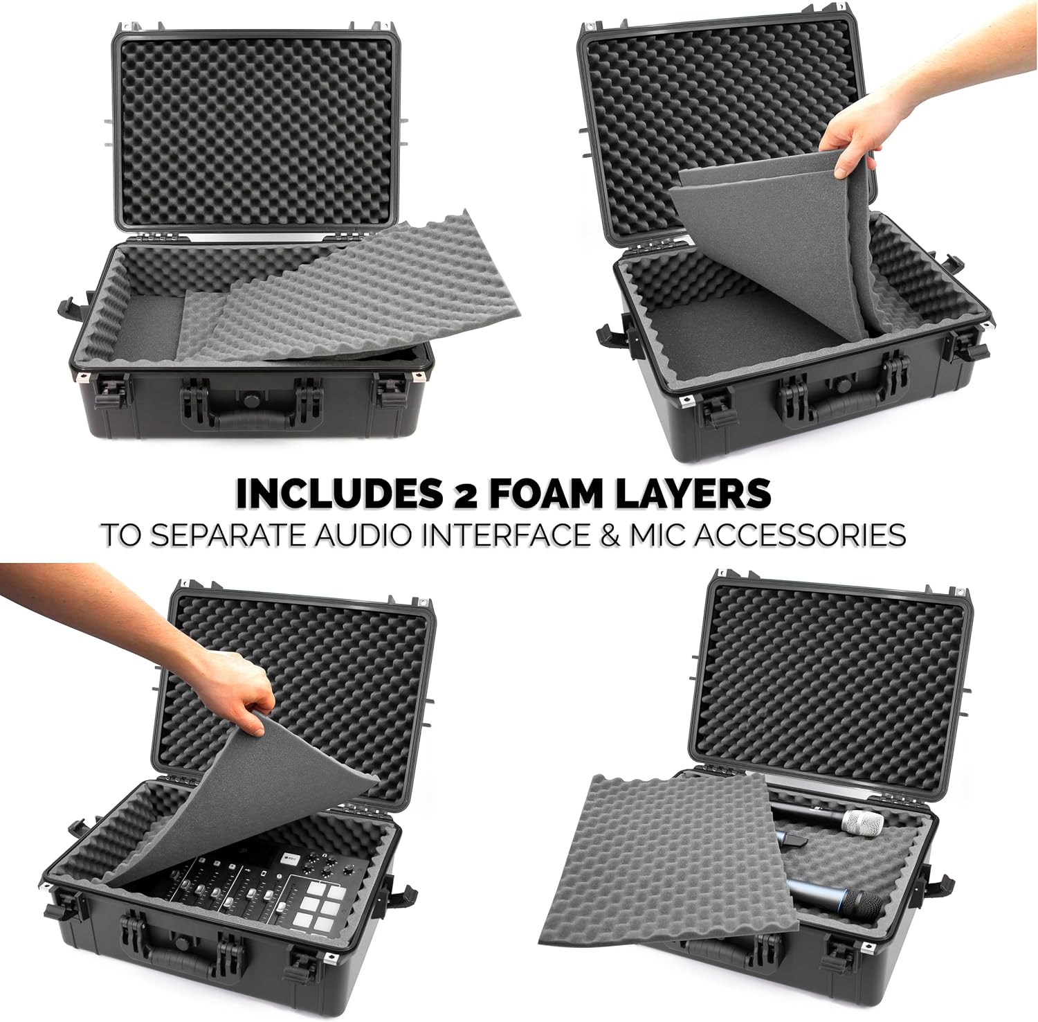 CASEMATIX Mixer Carry Case Compatible with Yamaha MG12XU 12 Channel Mixing Console and More - IPX7 Waterproof Hard Shell Sound Board Carrier with Foam Fits Mixers up to 17' x 12.1' x 5' and Cables