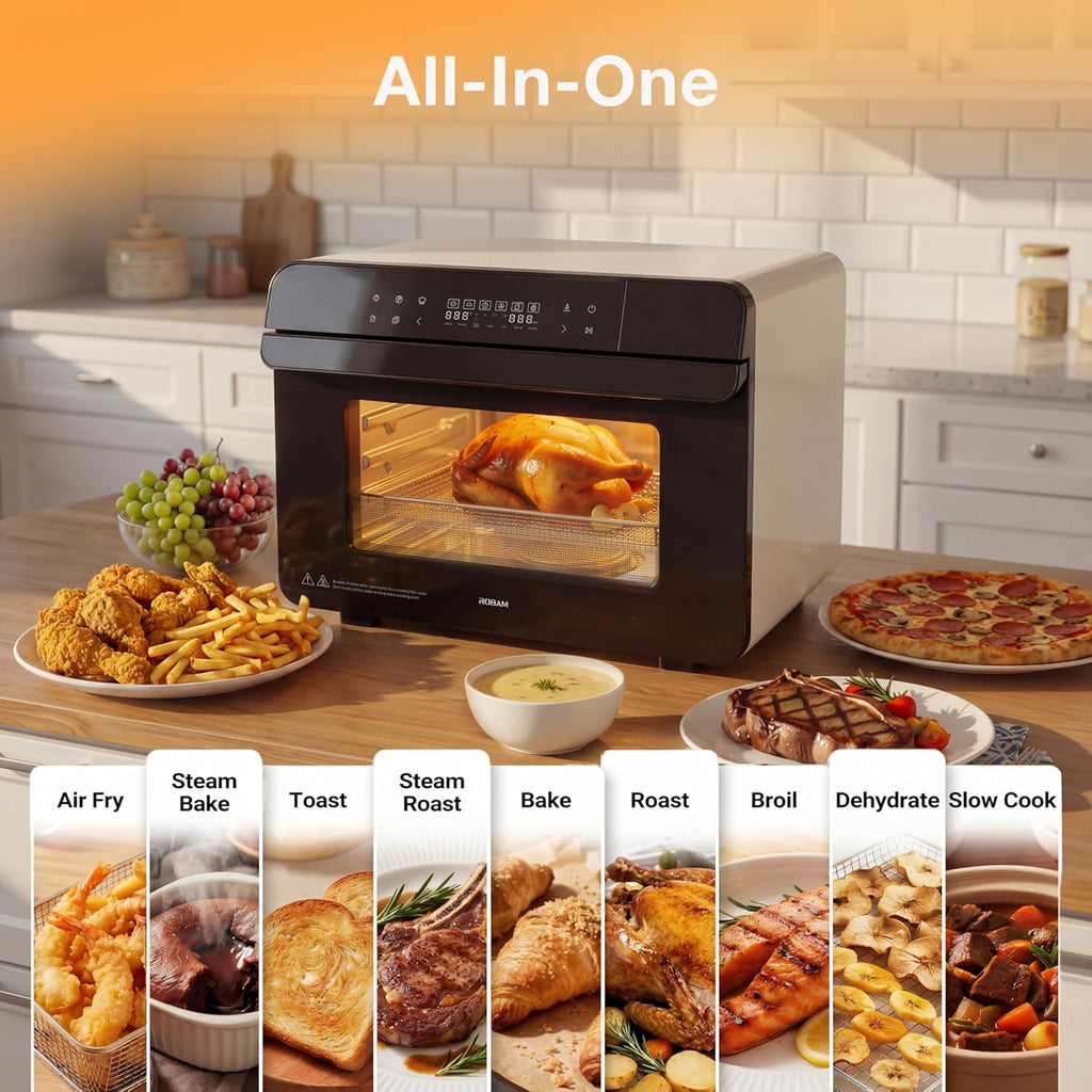 ROBAM Toaster Oven Air Fryer Combo R-BOX White, 23QT Countertop Convection Steam Oven, Rapid Steam, Bake, Air Fry, Broil, Dehydrate, Defrost, Ferment, Steam Self-Clean, Touchscreen Control
