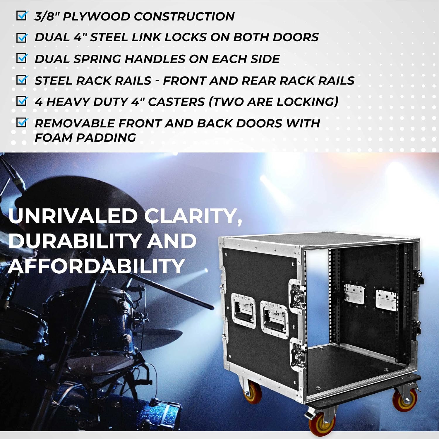 Seismic Audio Speakers Heavy Duty 10 Space ATA Rack Case with 4 Inch Casters, Pro Audio DJ Rack, 10U Server Network Case