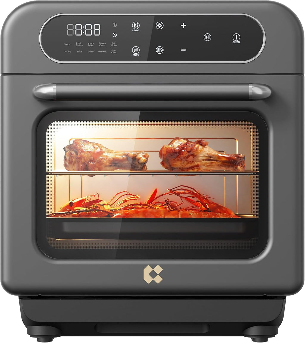 CIARRA 8-in-1 Steam Oven Countertop with Air Fryer, 13QT Mini Convection Toaster Oven with Steam, Rapid Steam, Air Fry, Vapor Bake, Steam Clean, Bake, Dried, Ferment, Grey