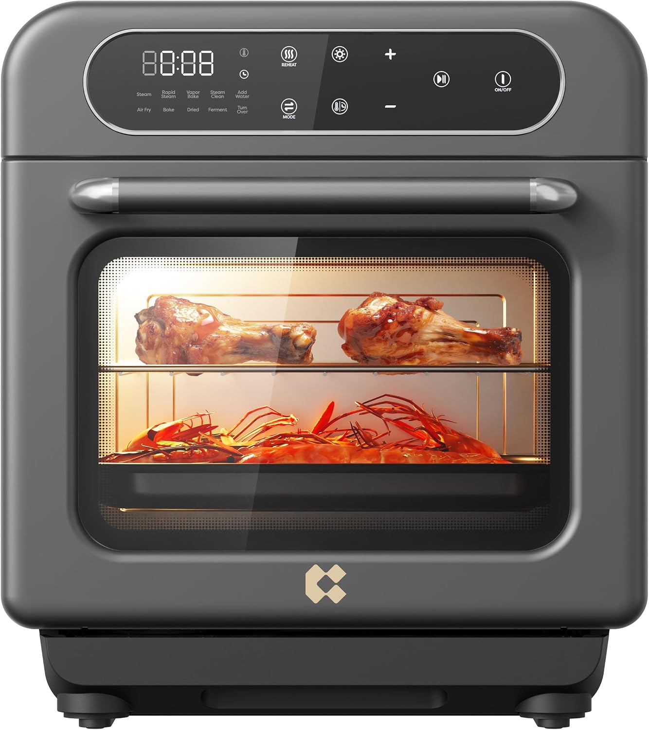 CIARRA 8-in-1 Steam Oven Countertop with Air Fryer, 13QT Mini Convection Toaster Oven with Steam, Rapid Steam, Air Fry, Vapor Bake, Steam Clean, Bake, Dried, Ferment, Grey