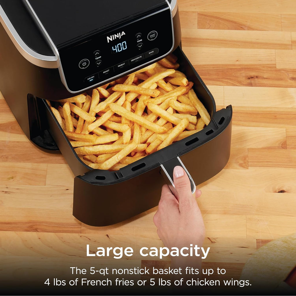 Ninja Air Fryer | 5 QT Capacity fit up to 4lbs of Fries | 5-in-1 Air Fry, Bake, Roast, Reheat, & Dehydrate | 400°F | Air Crisp Technology | 1750 Watts | Nonstick Basket & Crisper Plate | Grey | AF142