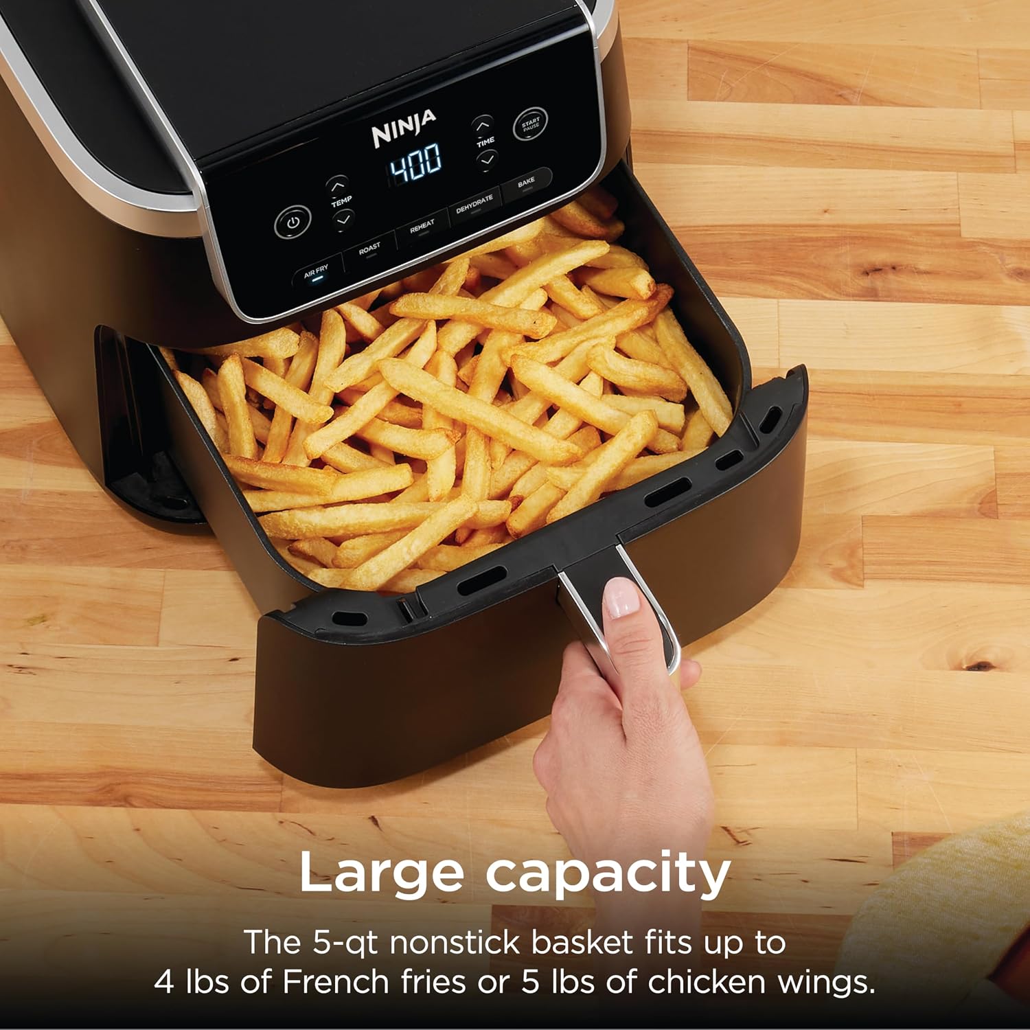 Ninja Air Fryer | 5 QT Capacity fit up to 4lbs of Fries | 5-in-1 Air Fry, Bake, Roast, Reheat, & Dehydrate | 400°F | Air Crisp Technology | 1750 Watts | Nonstick Basket & Crisper Plate | Grey | AF142