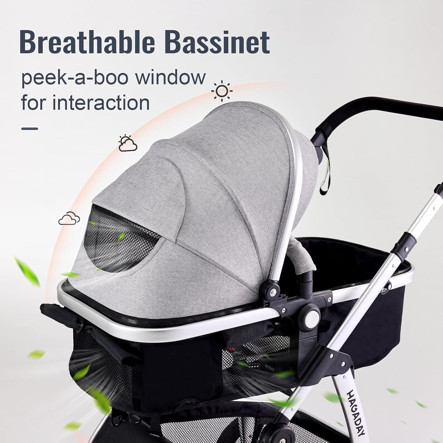 Hagaday Baby Stroller, 2-in-1 Reversible Toddler Seat with Basket Mode, Foldable Infant Stroller with Canopy, One Button Brake, Adjustable Handle, Newborn Pushchair (Gray)