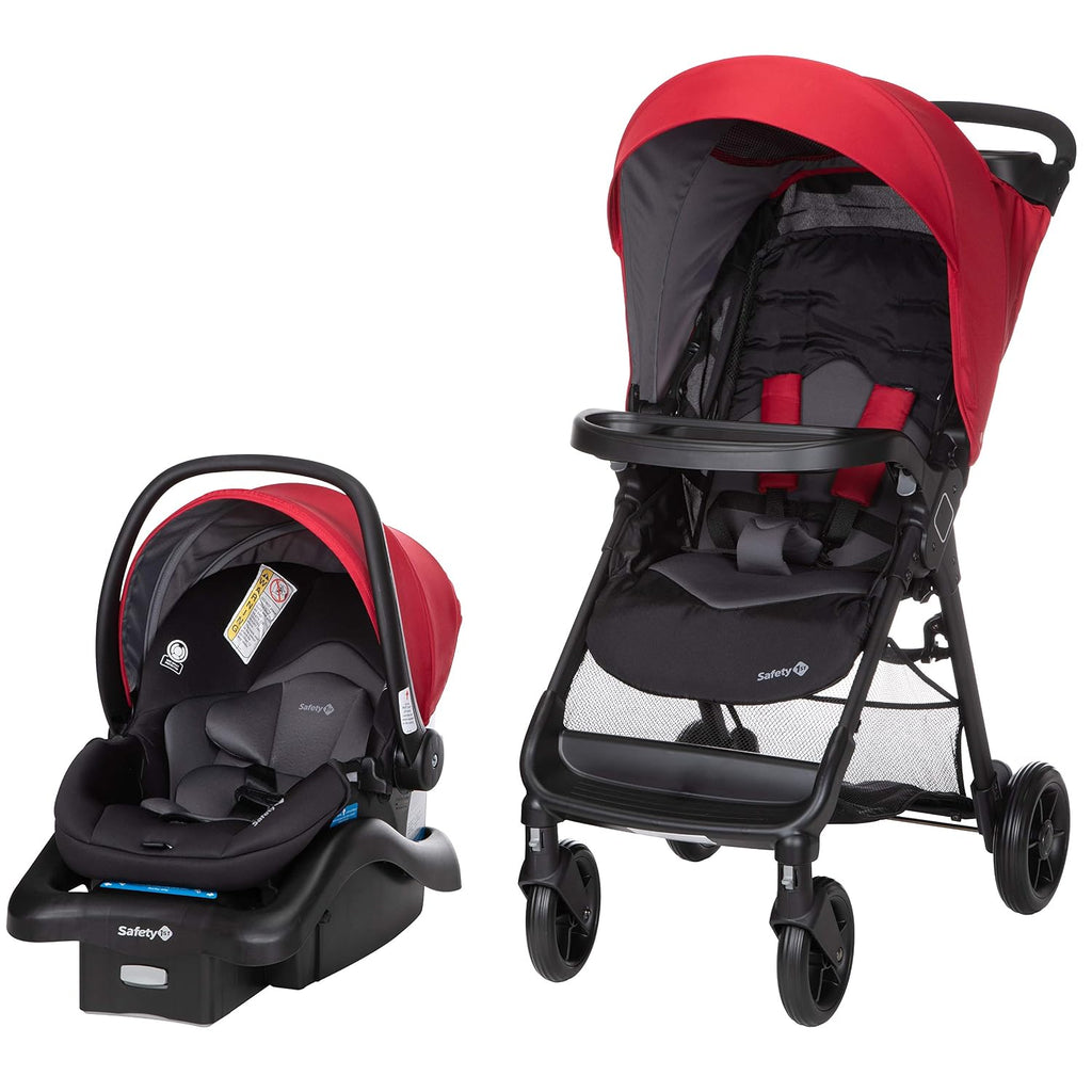Safety 1st Smooth Ride Travel System Stroller and OnBoard FLX Infant Car Seat, Newborn to Toddler Baby Combo, Easy-Install, Large Canopy, Ample Storage, Foldable, Rear-Facing 4-30 lbs, Black Cherry