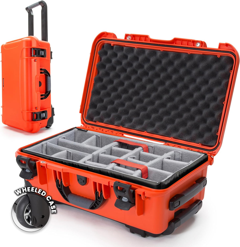 NANUK 935 Hard Case with Padded Divider – Waterproof Equipment Case with Wheels, 22' x 14' x 9' – Dustproof and Impact Resistant, Airline Carry-On Approved – Orange