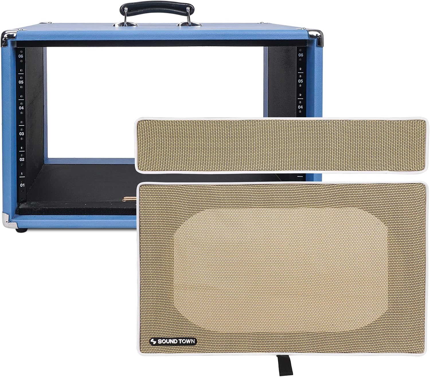 Sound Town Vintage 6U Amp Rack Case, 12.5' Depth with Rubber Feet, Dust Cover, Kickstand, Beau Blue (STVRC-6BL)