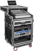 Sound Town Shock Mount 12U ATA Rack Case with 20' Rackable Depth, 11U Slant Mixer Top and Casters, 12-Space Size - Pro Tour Grade (STMR-SP12UW)