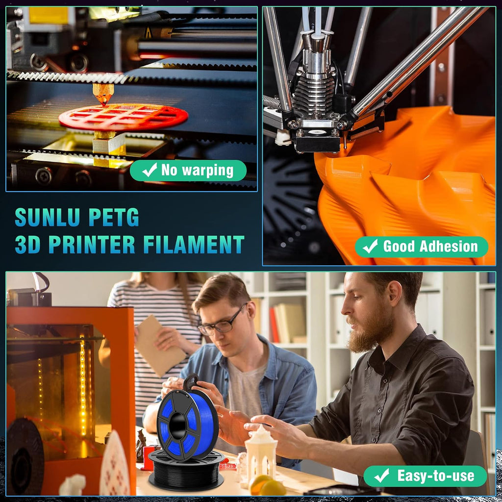 SUNLU PETG Filament Bundle, 12KG PETG 3D Printer Filament 1.75mm, 1KG Spool, 12 Pack, Black+White+Grey+Red+Klein Blue+Green+Vivid Yellow+Sunny Orange+Lavender Purple+Pink+Olive Green+Coffee Brown