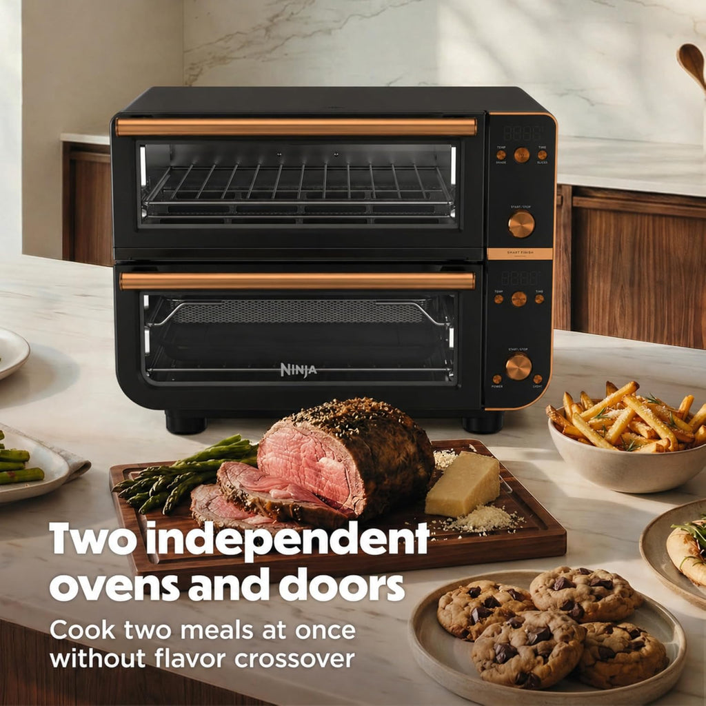 Ninja Double Oven Pro Smart XL Countertop Oven & Air Fryer | 30.2 Qt Capacity |12-in-1 Versatility with Smart Finish & DualZone Tech to Cook 2 Meals at Once | Fit up to 4.5lb Chicken | Onyx | DCT801BK