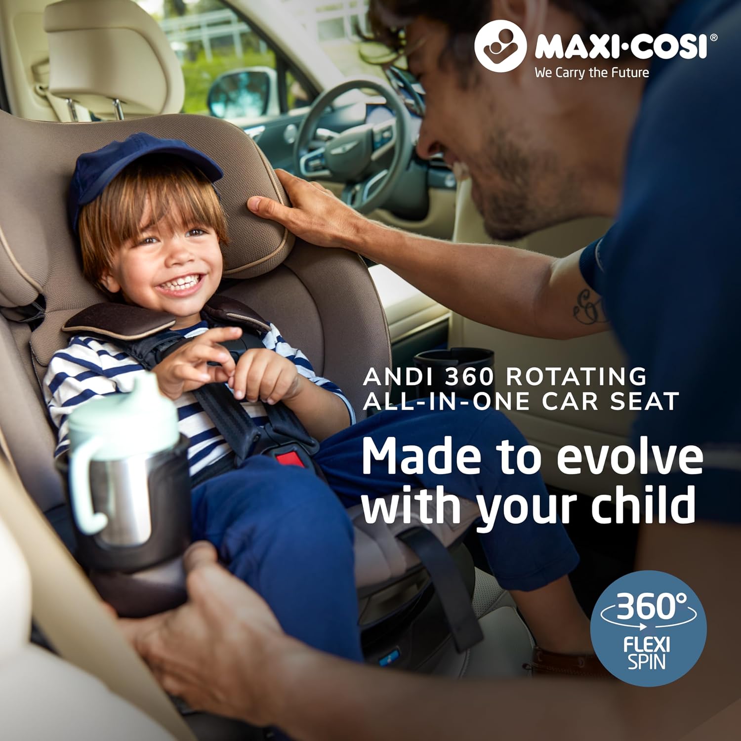 Maxi-Cosi Andi 360 Rotating All-in-One Baby Convertible Car Seat, Rear Facing, Forward Facing Infant Toddler Booster, Easy Rotation, Tension System, Harness Adjust, Escargot