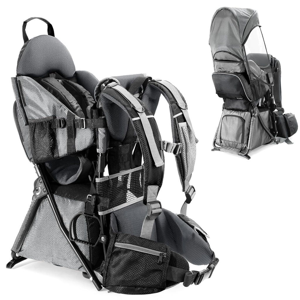 besrey Baby Backpack Carrier, Toddler Hiking Backpack with Safety 3-Height Seat, Adjustable Straps&Waist Belt, Foldable Frame Lightweight Large Capacity Child Carrier for Hiking (Silver Grey)