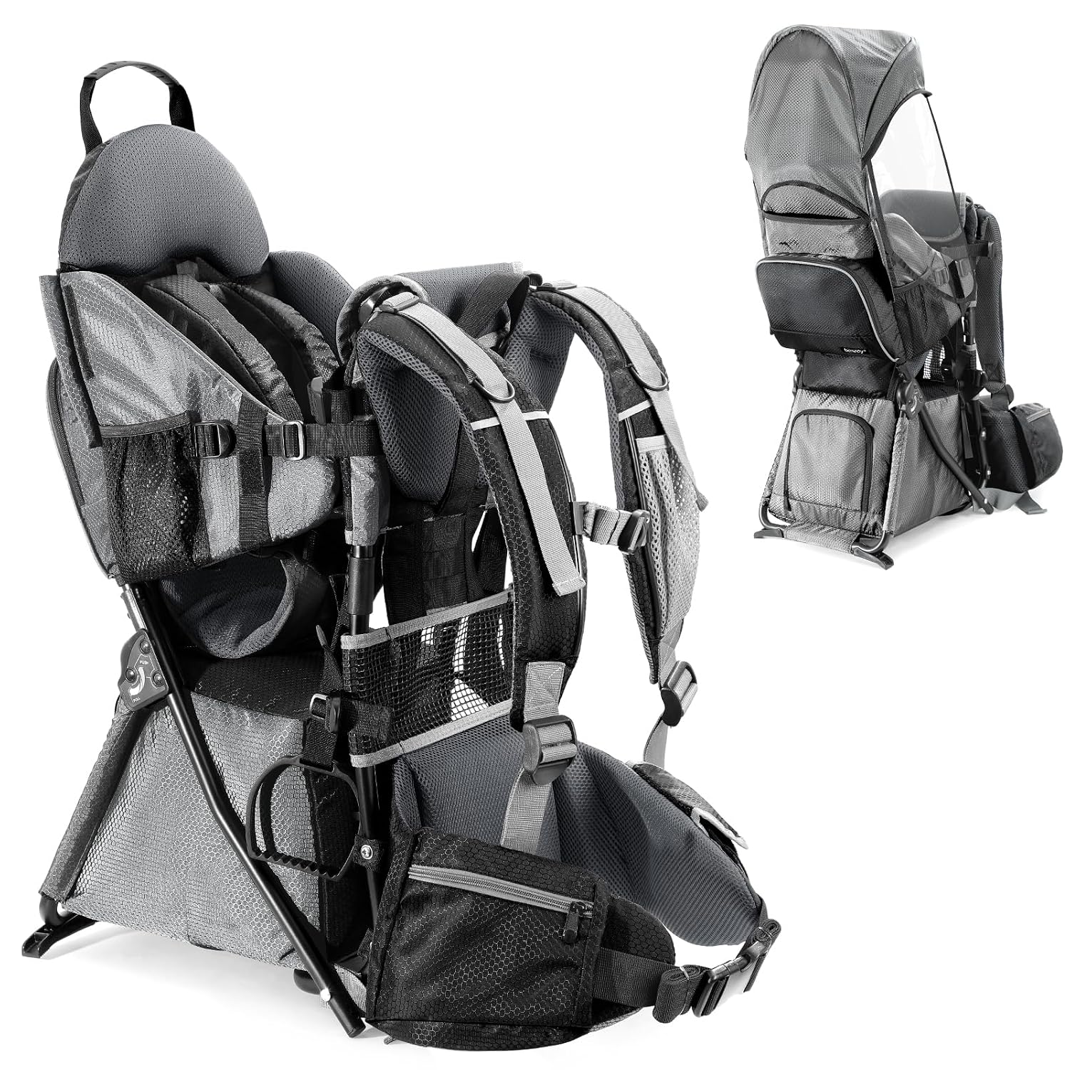 besrey Baby Backpack Carrier, Toddler Hiking Backpack with Safety 3-Height Seat, Adjustable Straps&Waist Belt, Foldable Frame Lightweight Large Capacity Child Carrier for Hiking (Silver Grey)