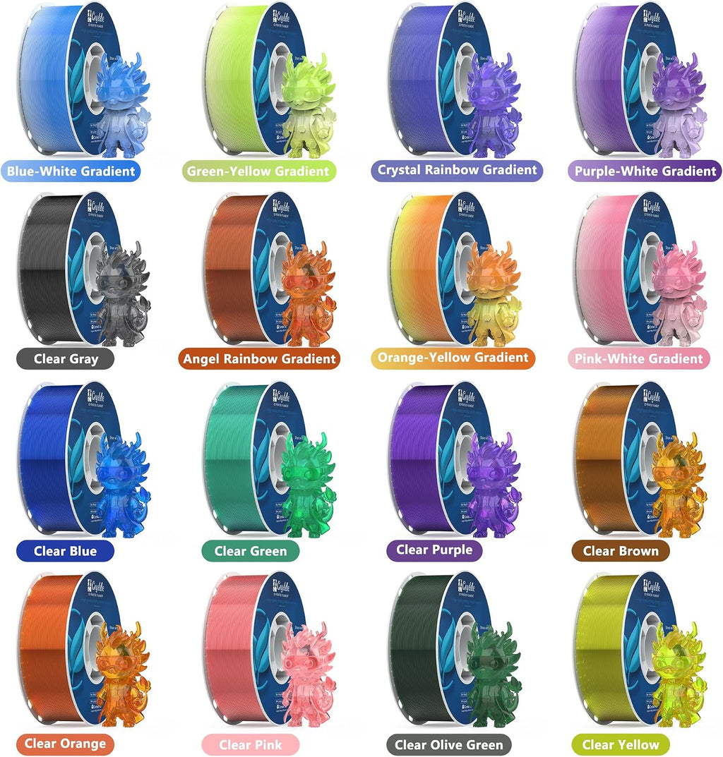 PETG Filament 16KG Color Mix Bundle – 16 Rolls (1KG Each), 1.75mm ±0.02mm High Precision, Transparent & Gradient Colors, High Toughness & Heat Resistance, Compatible with FDM 3D Printers