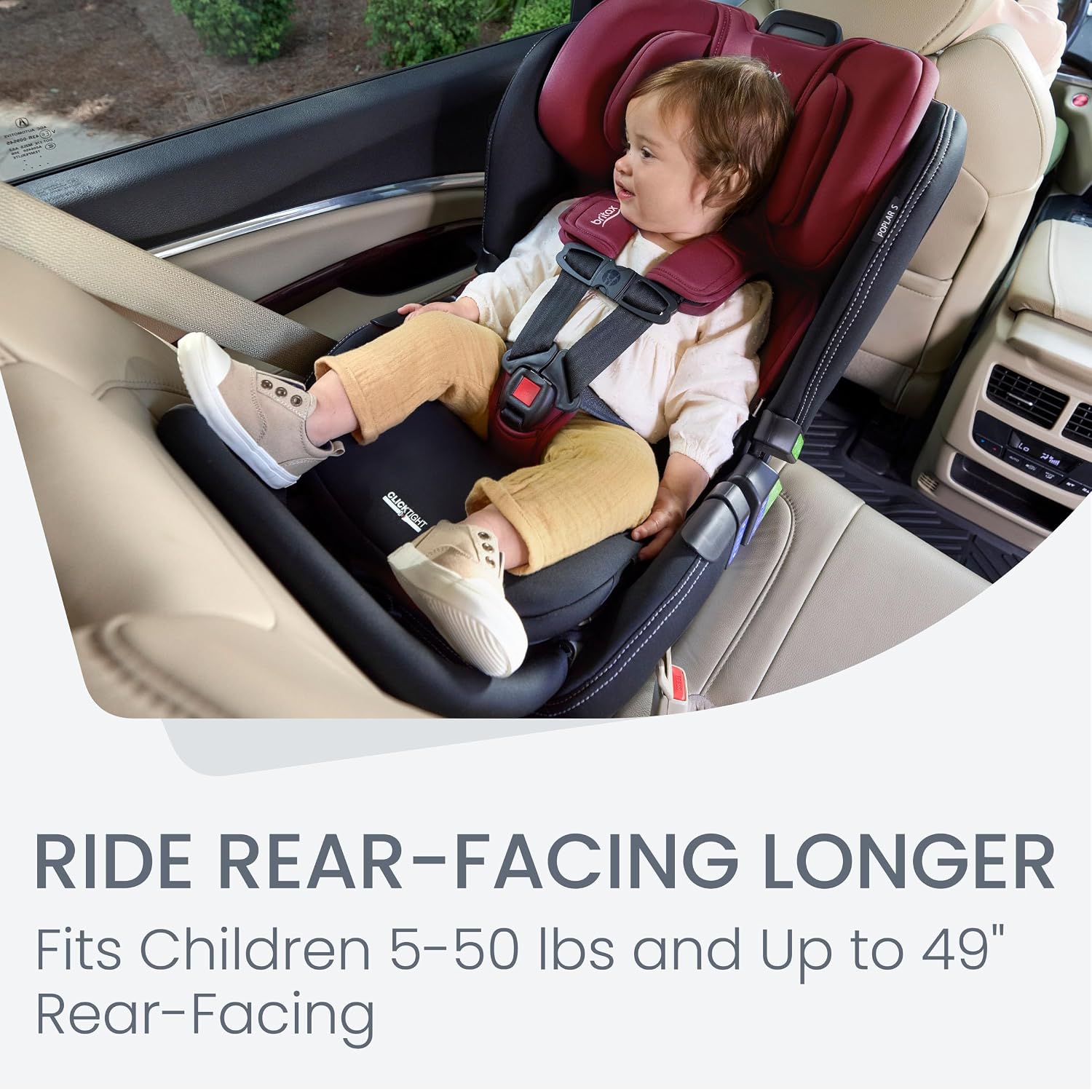 Britax Poplar S Convertible Car Seat, 2-in-1 Car Seat Extended Rear Facing, 17' Slim Car Seat Design with Fast & Easy ClickTight Installation, Anti-Rebound Bar & SafeWash Fabrics — Ruby Onyx