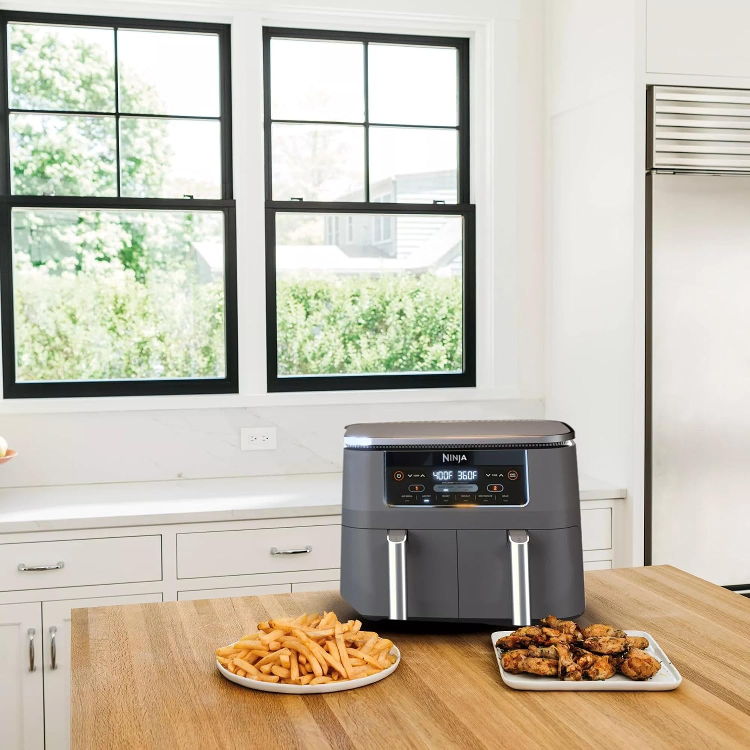 Ninja DZ201 Foodi 6-in-1 2-Basket Air Fryer with DualZone Technology, 8-Quart Capacity, and a Dark Grey Stainless Finish (Dark Grey Stainless) (Renewed)