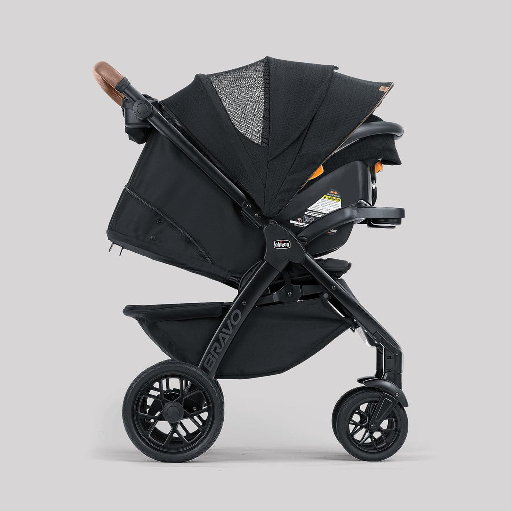 Chicco Bravo Primo ClearTex 3-in-1 Trio Travel System, Bravo Primo Quick-Fold Stroller with KeyFit Max Zip ClearTex Infant Car Seat and Base, Somerset/Black
