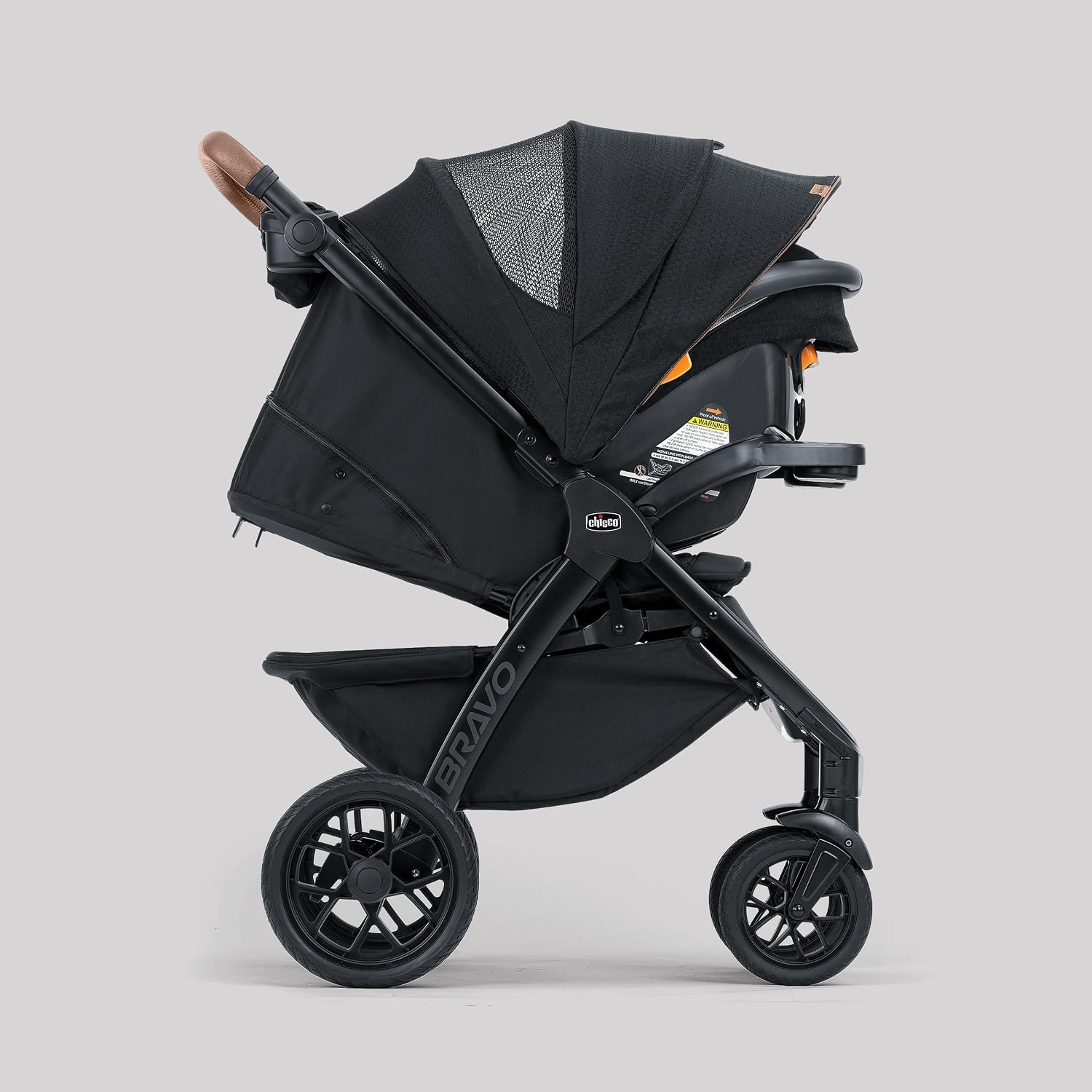 Chicco Bravo Primo ClearTex 3-in-1 Trio Travel System, Bravo Primo Quick-Fold Stroller with KeyFit Max Zip ClearTex Infant Car Seat and Base, Somerset/Black