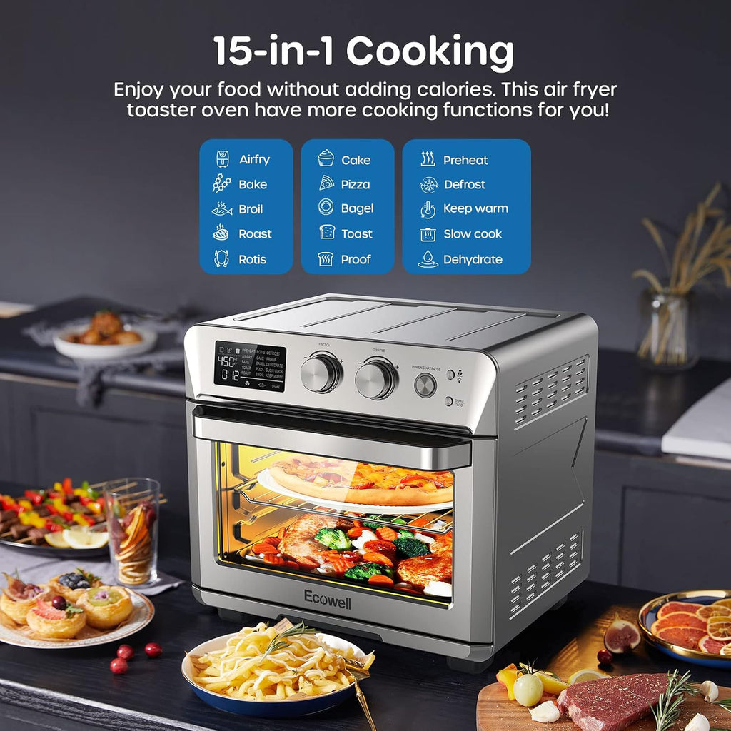 ECOWELL Air Fryer 26.4QT Chicken Fryer, 15-in-1 Air Fry/Roast/Bake/Dehydrate/Broil/Reheat, Precision 150-450°F Heating, 85% Less Oil Healthier Cooking, Dishwasher-Safe Basket & Plate for Home