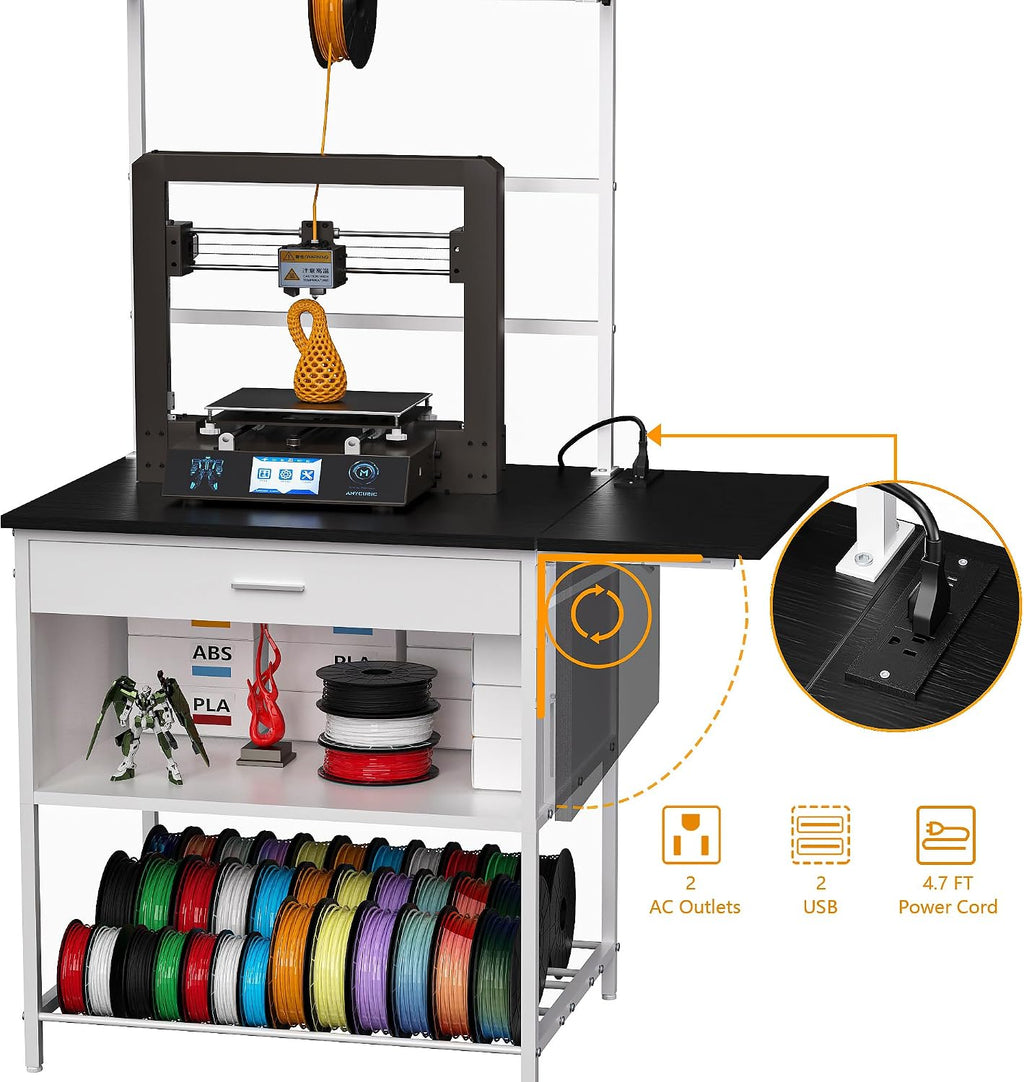 3D Printer Stand, 23.6' Dx41.3 Wx58.1 H Printer Filament Storage,Printer Table Heavy Desk Spool PLA,ABS,PETG for Garage Office Home Workshop
