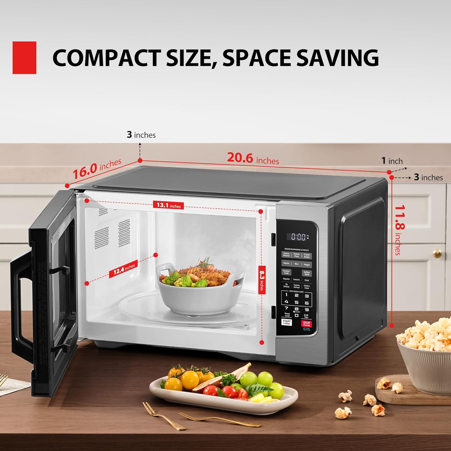 TOSHIBA EM131A5C-SS Countertop Microwave Ovens 1.2 Cu Ft with 12.4' Removable Turntable Smart Humidity Sensor, 12 Auto Menus Mute Function ECO Mode Easy Clean Interior, 1000W, Silver