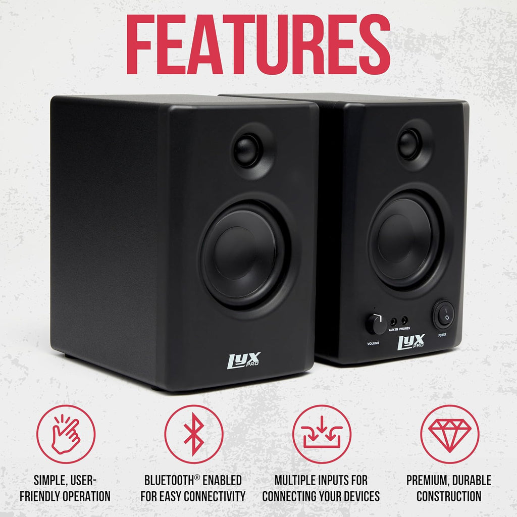 Focusrite Scarlett 4i4 4x4 USB Audio Interface Full Studio Bundle with Download for Creative Music Production Softwar with LyxPro 3.5BT 50W Bluetooth Studio Monitors & Isolation Recording Shield