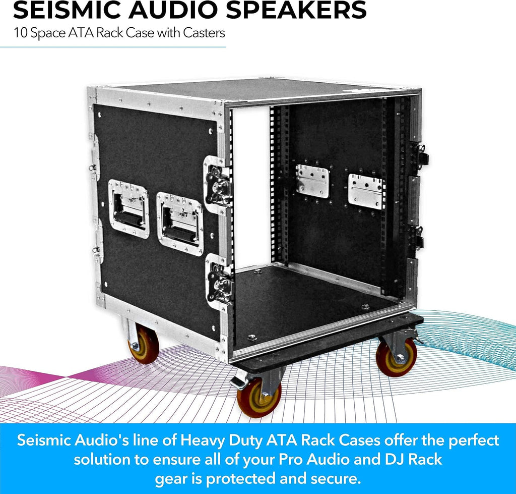 Seismic Audio Speakers Heavy Duty 10 Space ATA Rack Case with 4 Inch Casters, Pro Audio DJ Rack, 10U Server Network Case