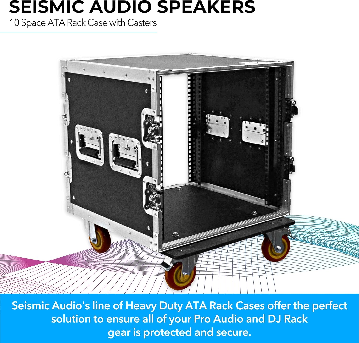 Seismic Audio Speakers Heavy Duty 10 Space ATA Rack Case with 4 Inch Casters, Pro Audio DJ Rack, 10U Server Network Case