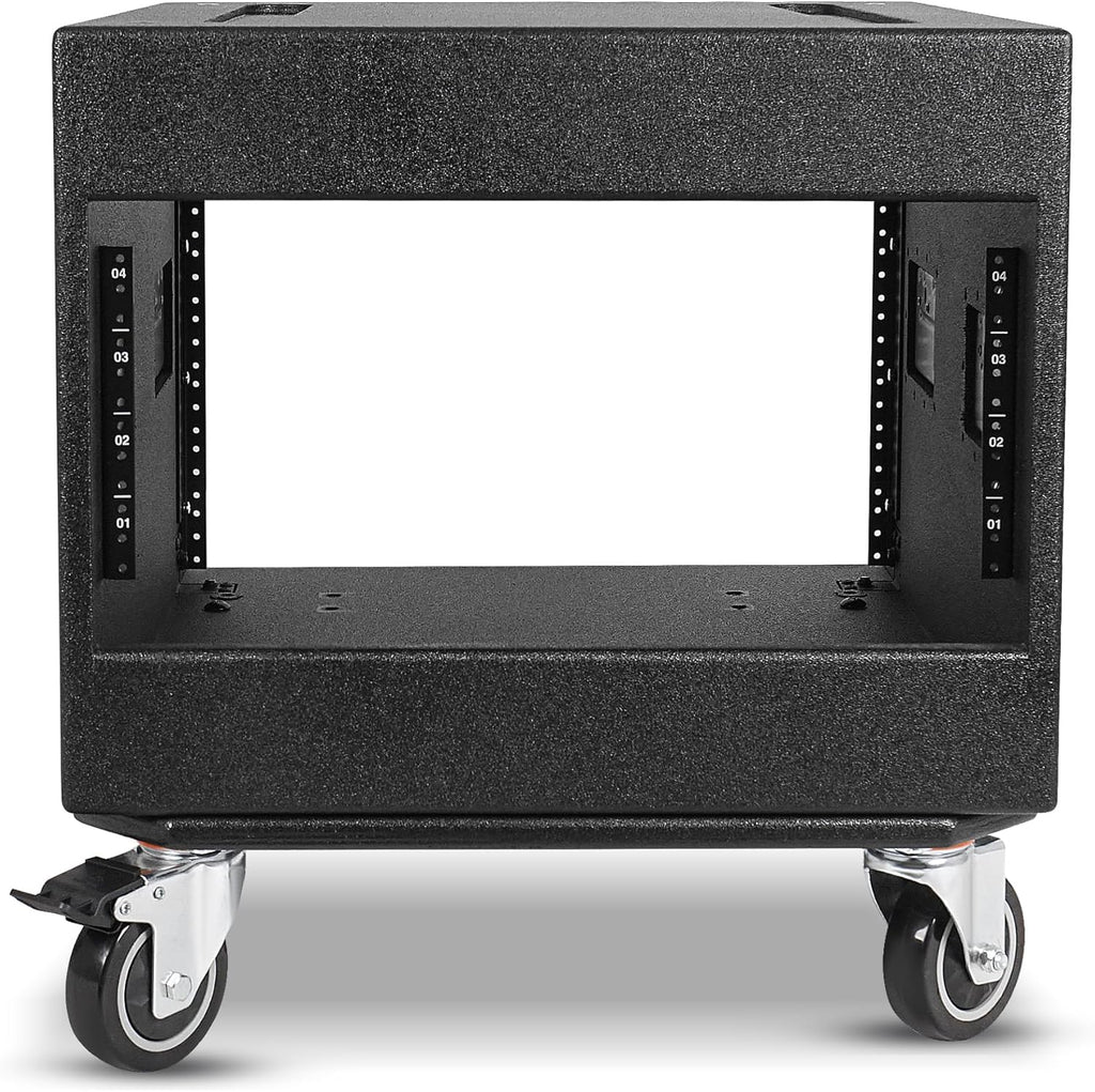 Sound Town 8U PA/DJ Rack/Road Case with 8-Space, Industry-Grade 0.7' (18mm) Plywood with Polyurea Coating, Rain Cover, Casters, 21.7' Rackable Depth - Pro Tour Grade (STRCP-8UW)
