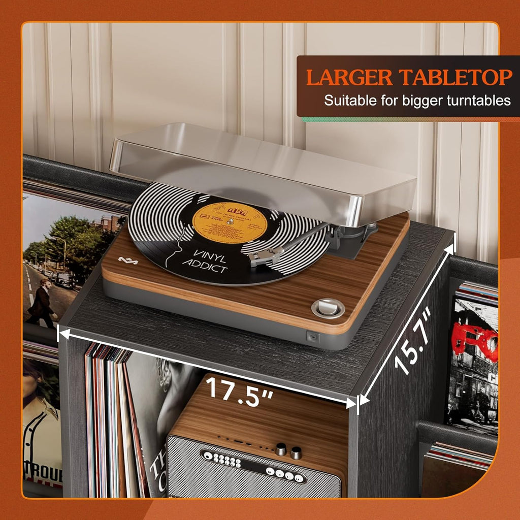 Record Player Stand, Turntable Stand with Vinyl Record Storage 300 Albums, Record Player Table with Record Holder Vinyl Display Shelf Organizer Rack, Record Player Cabinet for LP Media Stereo Audio AV