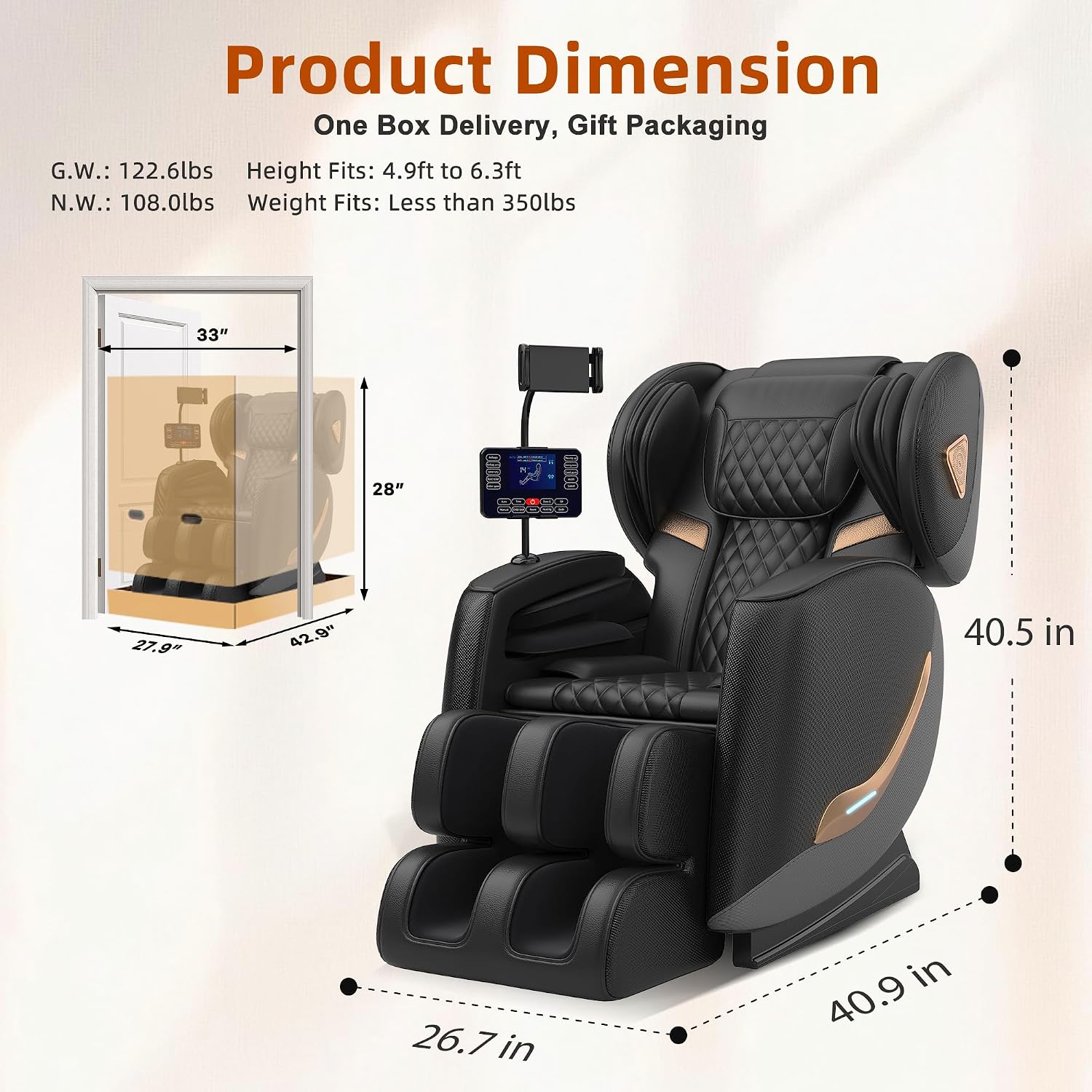 Luxury 3D Zero Gravity Full-Body Shiatsu Massage Chair with 10-Node Rollers,20 Airbags,Waist & Leg Heating, Bluetooth Audio, and Extendable Footrest - Home Relaxation Recliner (Carbon Black)