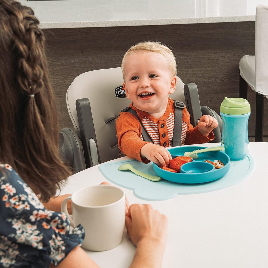 Chicco Polly Space-Saving Foldable High Chair with Easy-Clean Seat Pad, High Chair for Babies and Toddlers with Multi-Position Recline and Height Adjustment, for Children up to 40 lbs., Black/Black