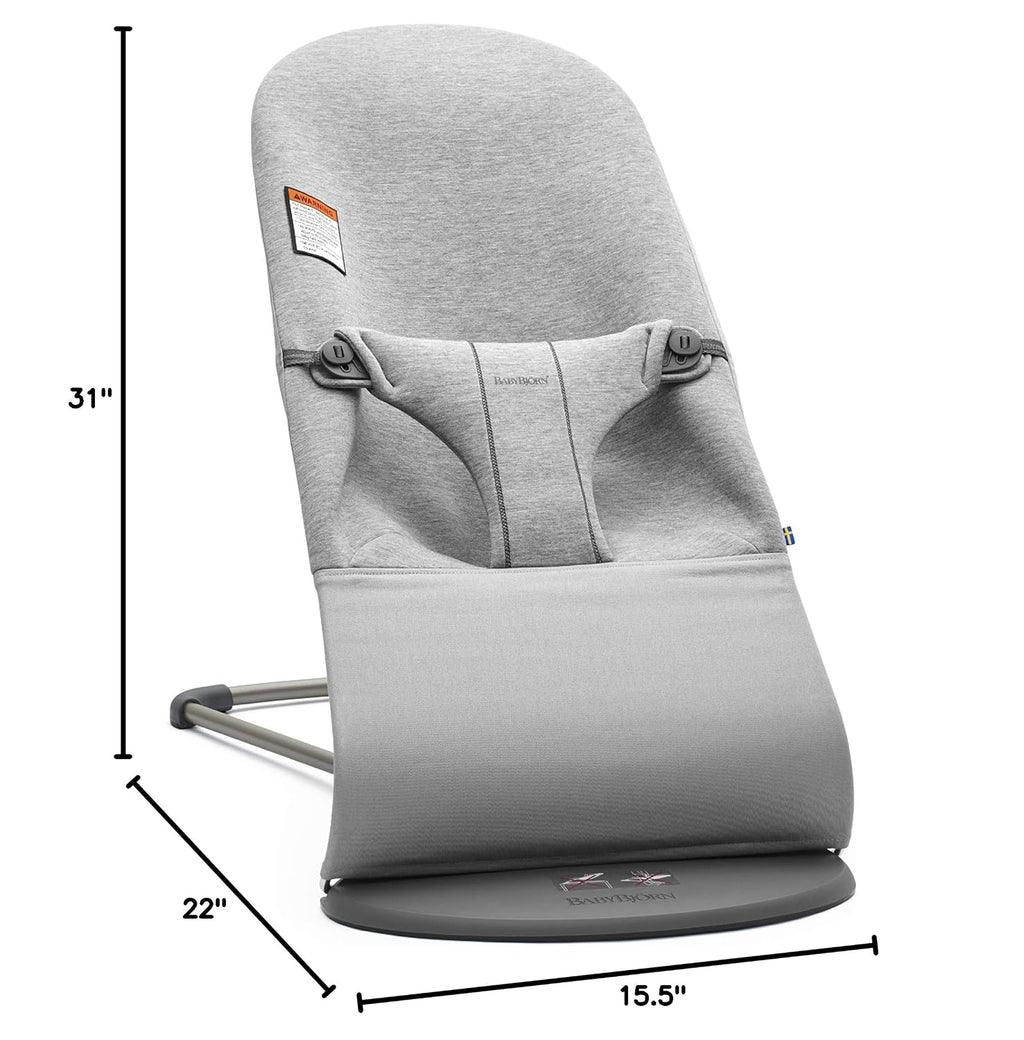 BabyBjörn Bouncer Bliss, Light Gray, 3D Jersey | 2-in-1 Adjustable Baby Bouncer Seat and Toddler Chair, Newborn to Toddler (8-29 lbs), 4 Positions, Lightweight & Portable
