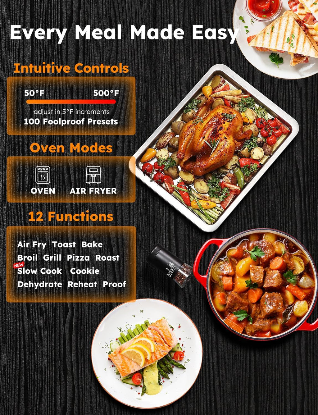 Nuwave Bravo Pro Smart Toaster Oven Countertop, True Air Fryer Combo w/Improved 100% Convection, 35% Crispier, 112 Presets, Customizable Pizza Zones, Integrated Probe, PFAS Free, 30QT, Stainless Steel