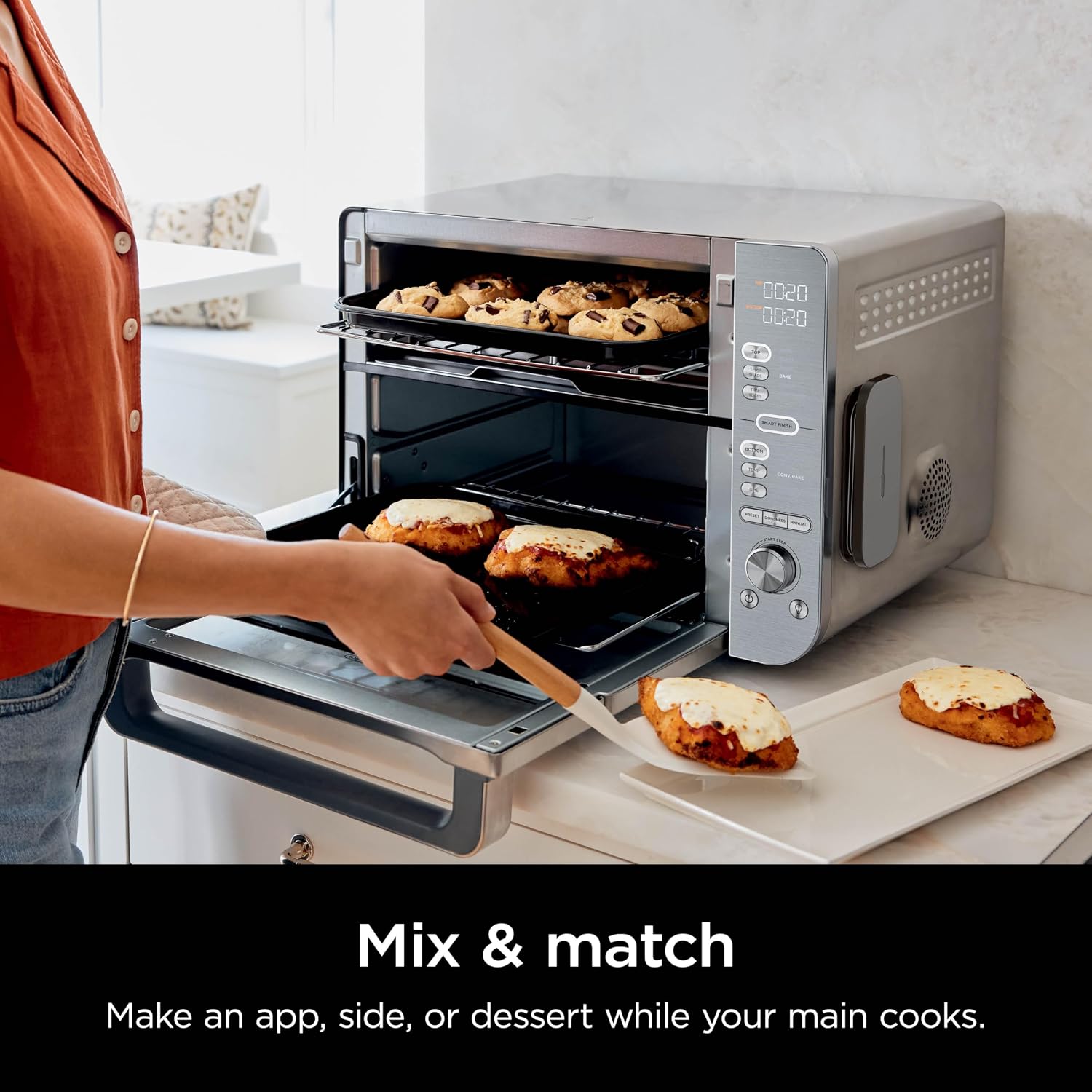 Ninja Countertop Oven Double Stack XL & Air Fryer with Pro Cook System, 12-in-1, Flexdoor, FlavorSeal, SMART FINISH with DualZone Technology, Air Fryer, Bake, Broil, Reheat, Stainless Steel, DCT651 (Renewed)