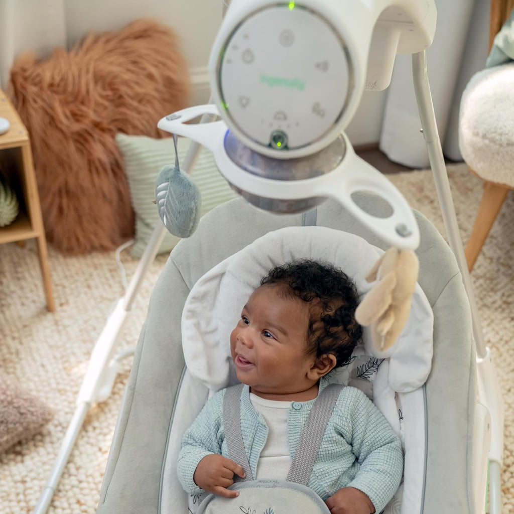 Ingenuity InLighten 2-in-1 Soothing Baby Swing & Rocker - Vibrating Swivel Infant Seat, Soothing Sounds, Lights - Remy