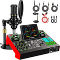 Podcast Microphone Bundle with Live Sound Card Audio Mixer, Podcast Equipment Bundle with 3.5mm Condenser Microphone for Pc/Phone Live Streaming Singing Gaming, Sound Board with Voice Changer, Denoise