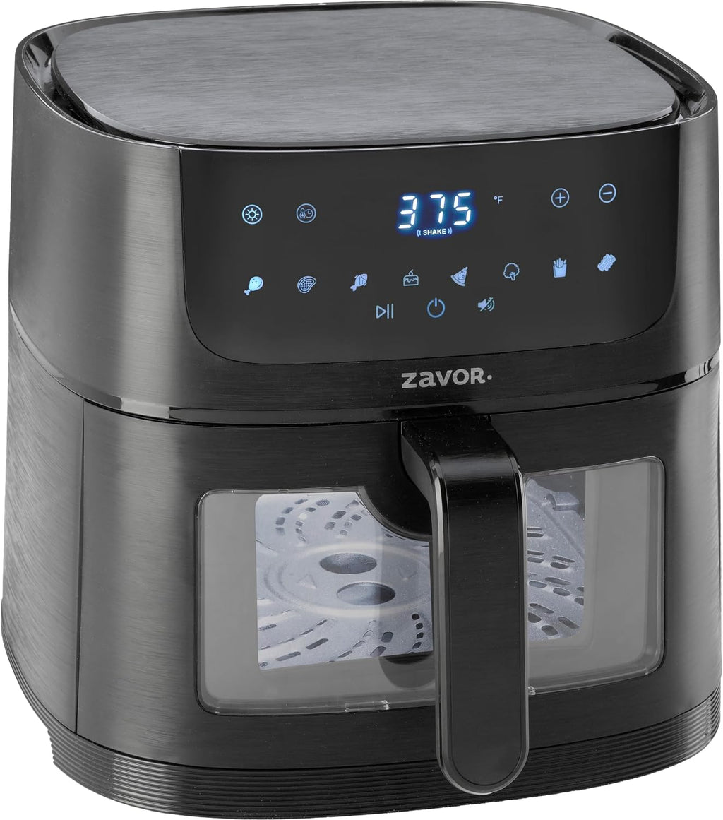 Zavor Sizzle 6 Qt Air Fryer with Basket and Clear Window - Air Fry, Broil, Crisp, Bake and Reheat in a Compact Airfryer with 8 Presets, Shake Alarm and Removable Basket & Handle - Freidora de Aire