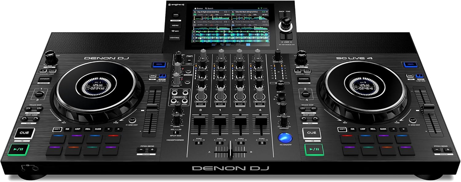 Denon DJ SC LIVE 4 Standalone DJ Controller with Stem Separation on 4-Decks, Wi-Fi Streaming, Build-in Speakers, Serato DJ and Virtual DJ Compatible