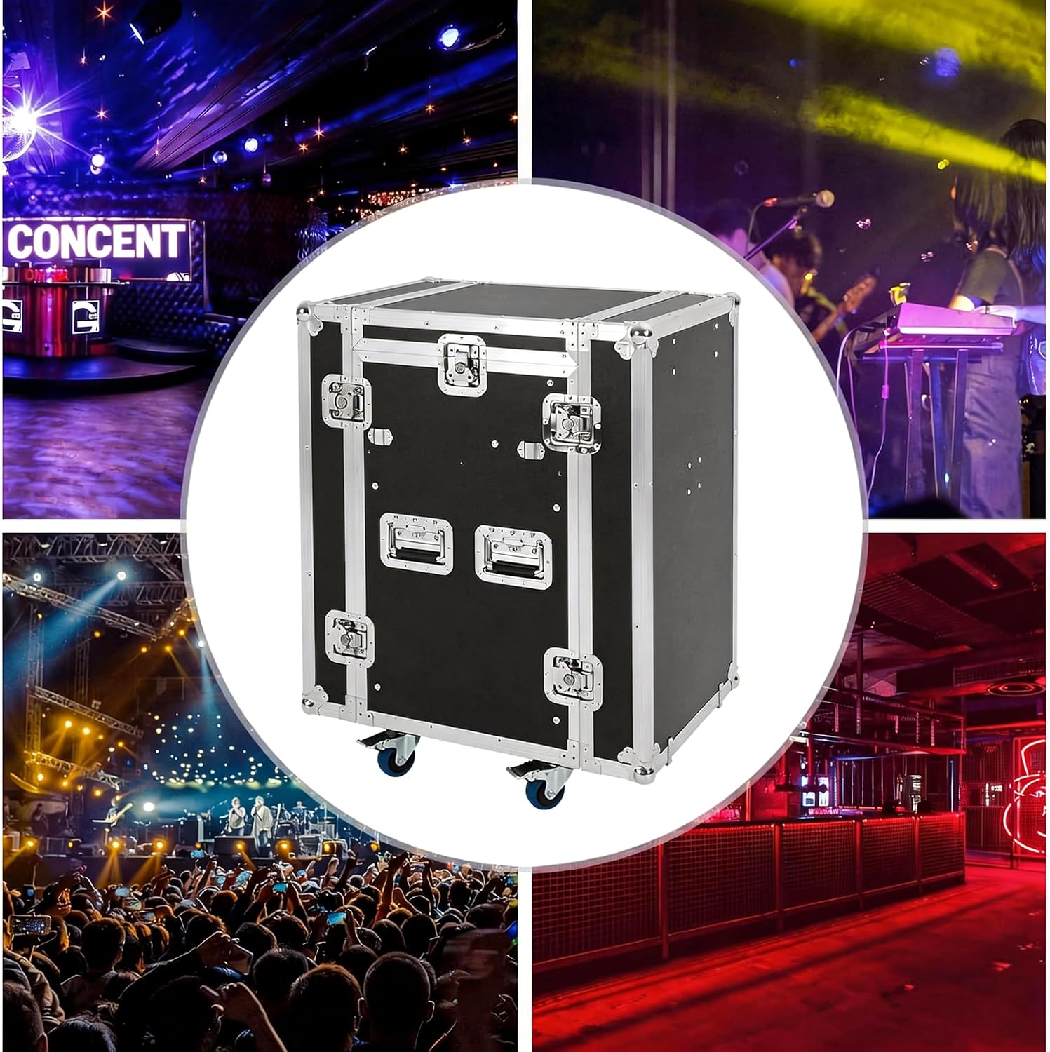 12U PA DJ Rack,PA DJ Cabinet, Network & Stereo Rack with 4 Wheels for Studios, Home Theatres, Ktvs, and Wedding Parties,Pro Tour Grade (12U)
