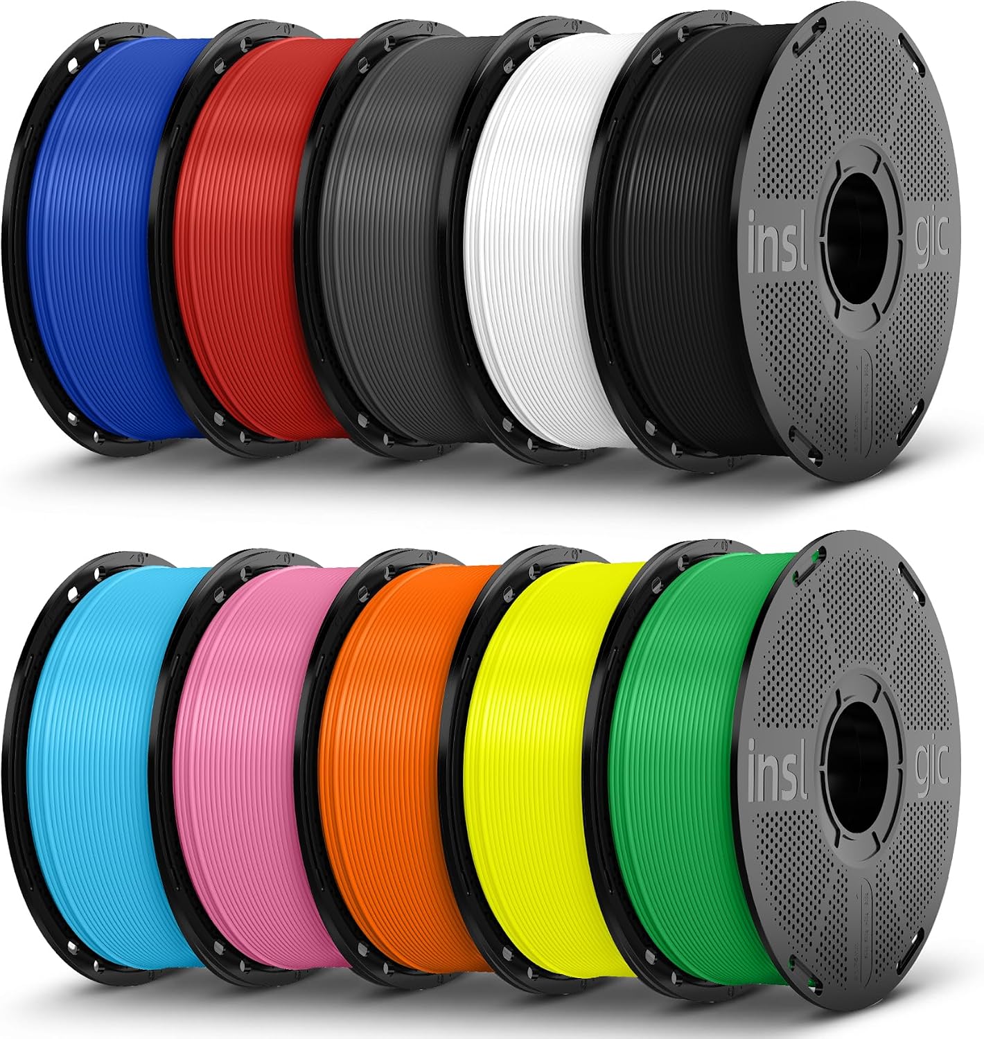 Inslogic PETG Pro Pre-Dried 3D Printer Filament 1.75mm, High-Speed PETG Filament, Stronger Toughness, Compatible with FDM Printers, 10 Colors, 10kg Total, 10×1kg