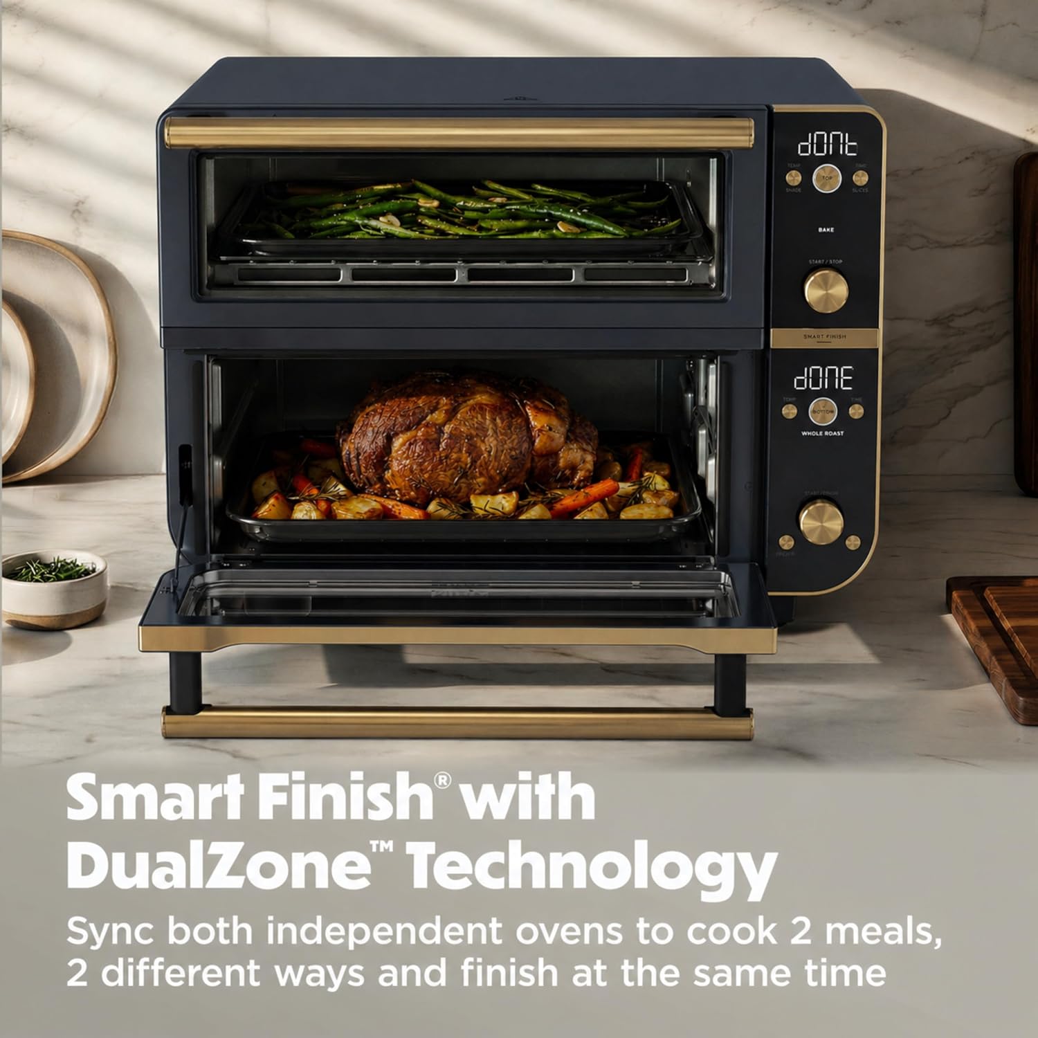 Ninja Double Oven Pro Smart XL Countertop Oven & Air Fryer | 30.2 Qt Capacity | 12-in-1 with Smart Finish & DualZone Tech to Cook 2 Meals at Once | Fits up to 4.5lb Chicken | Cyberspace | DCT801BL