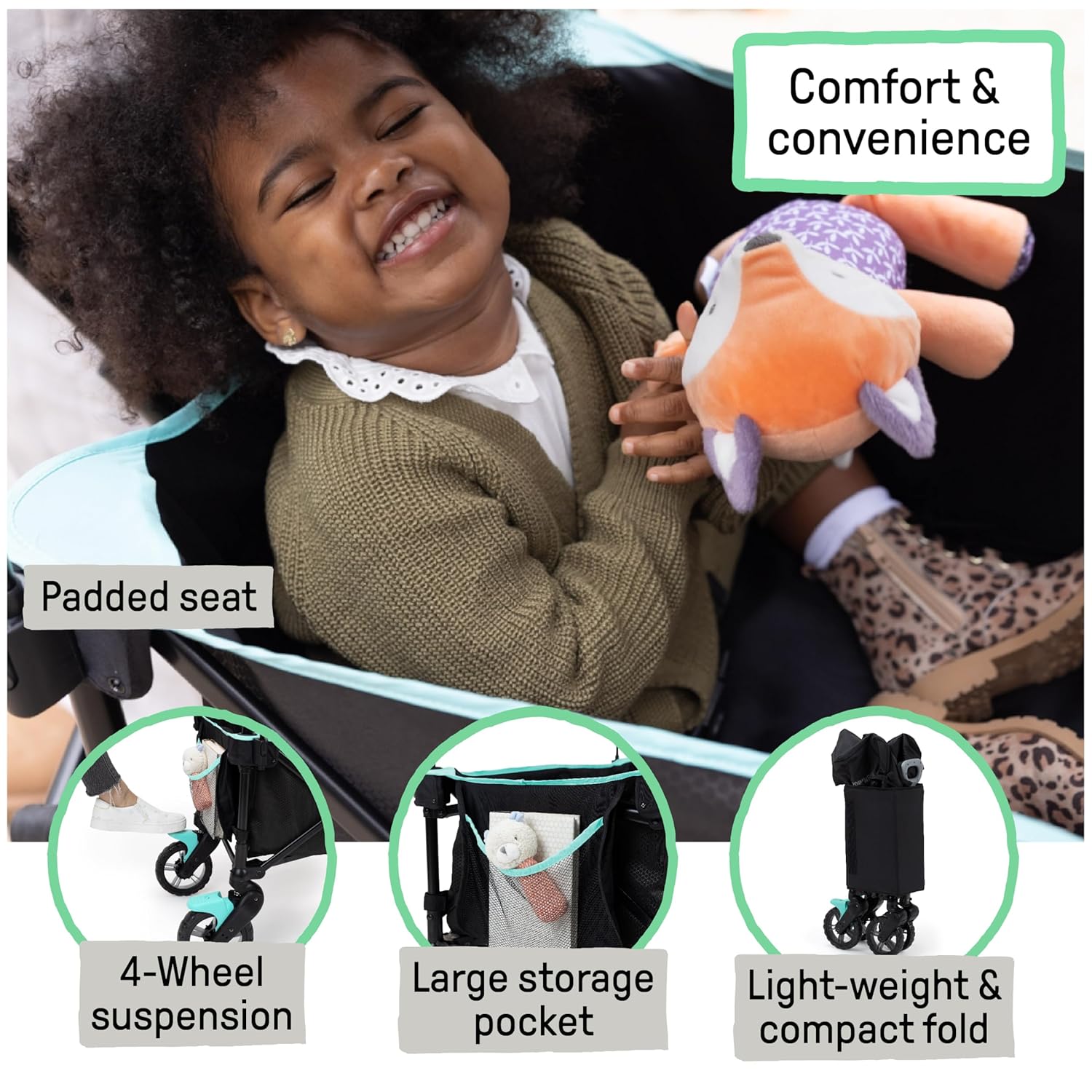Ingenuity Ingenuity Pop 'N Ride Lightweight Stroller Wagon - Face-to-Face Seats for 2 with 3-Point Harnesses & Sun Canopy