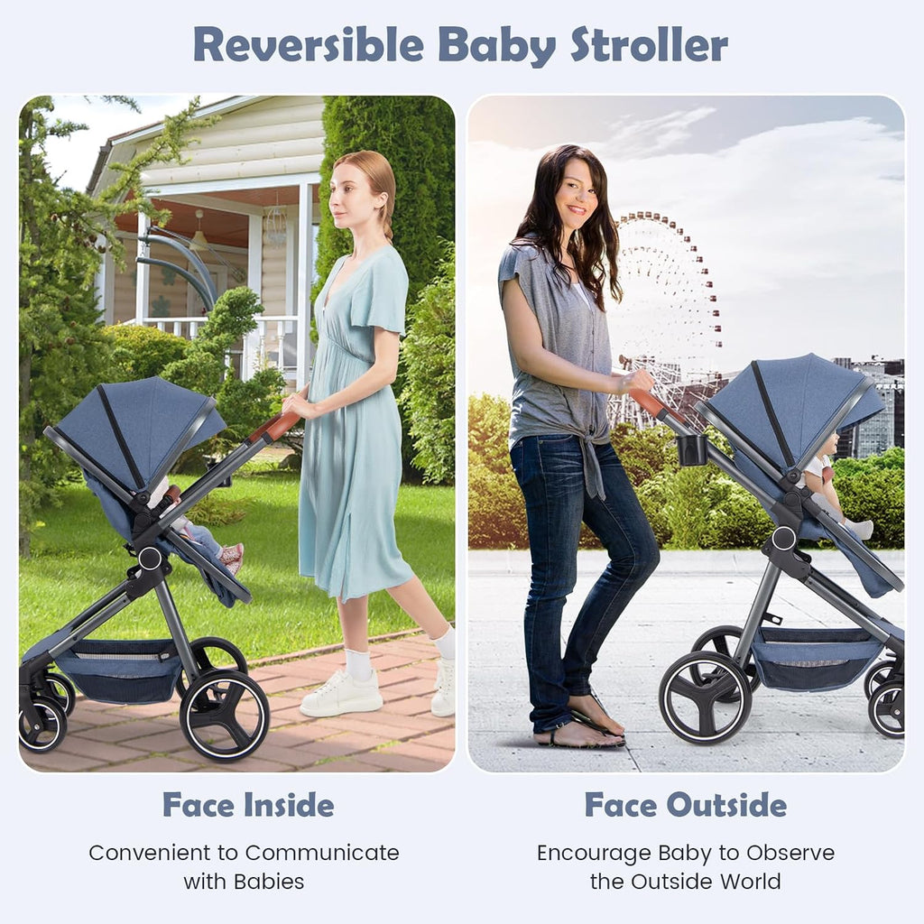 INFANS 2 in 1 Baby Stroller, Newborn Convertible Stroller Bassinet for Infant, Foldable High Landscape Shock Absorption with Reversible Seat, Aluminum Structure for Toddler Pushchair 0-36 Month