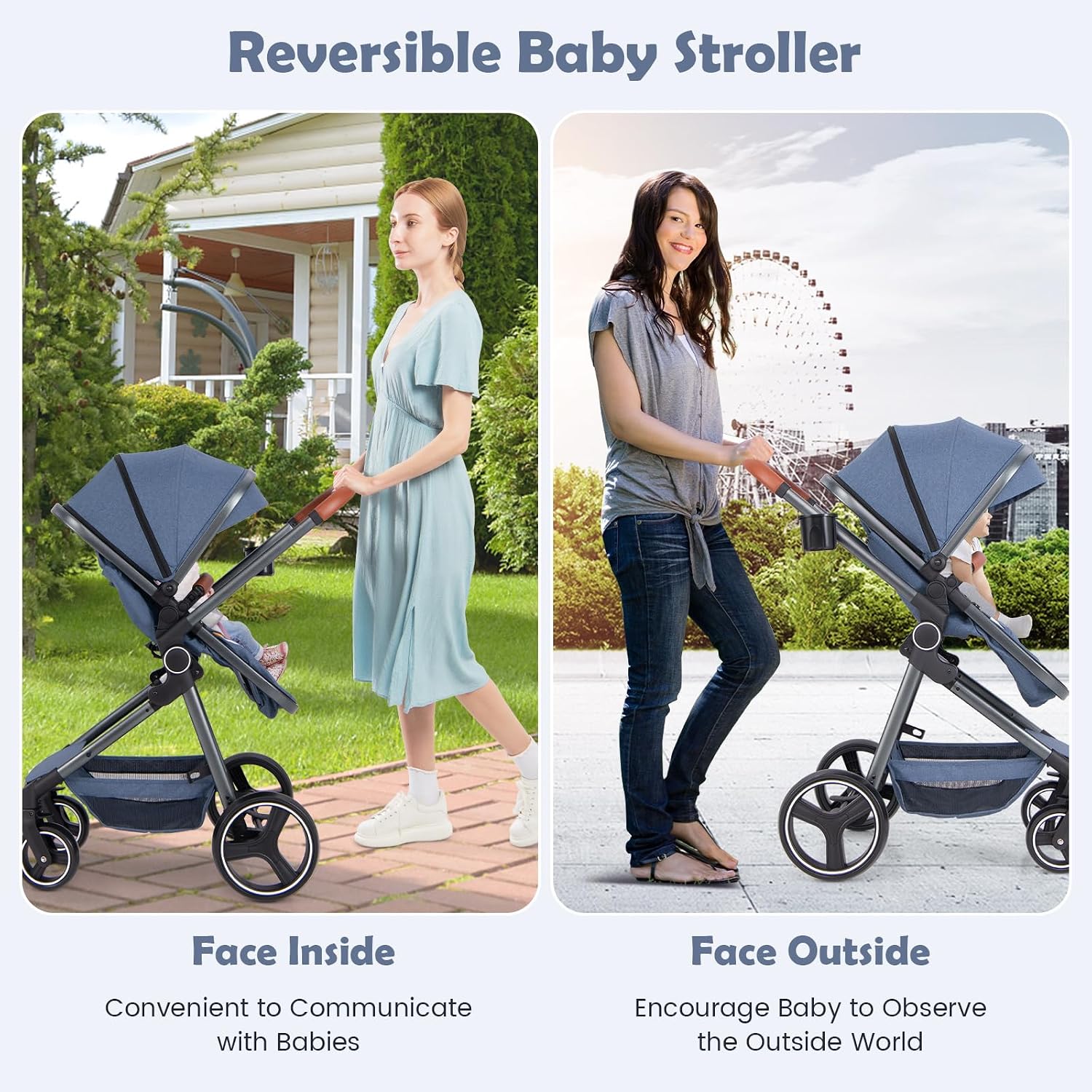 INFANS 2 in 1 Baby Stroller, Newborn Convertible Stroller Bassinet for Infant, Foldable High Landscape Shock Absorption with Reversible Seat, Aluminum Structure for Toddler Pushchair 0-36 Month