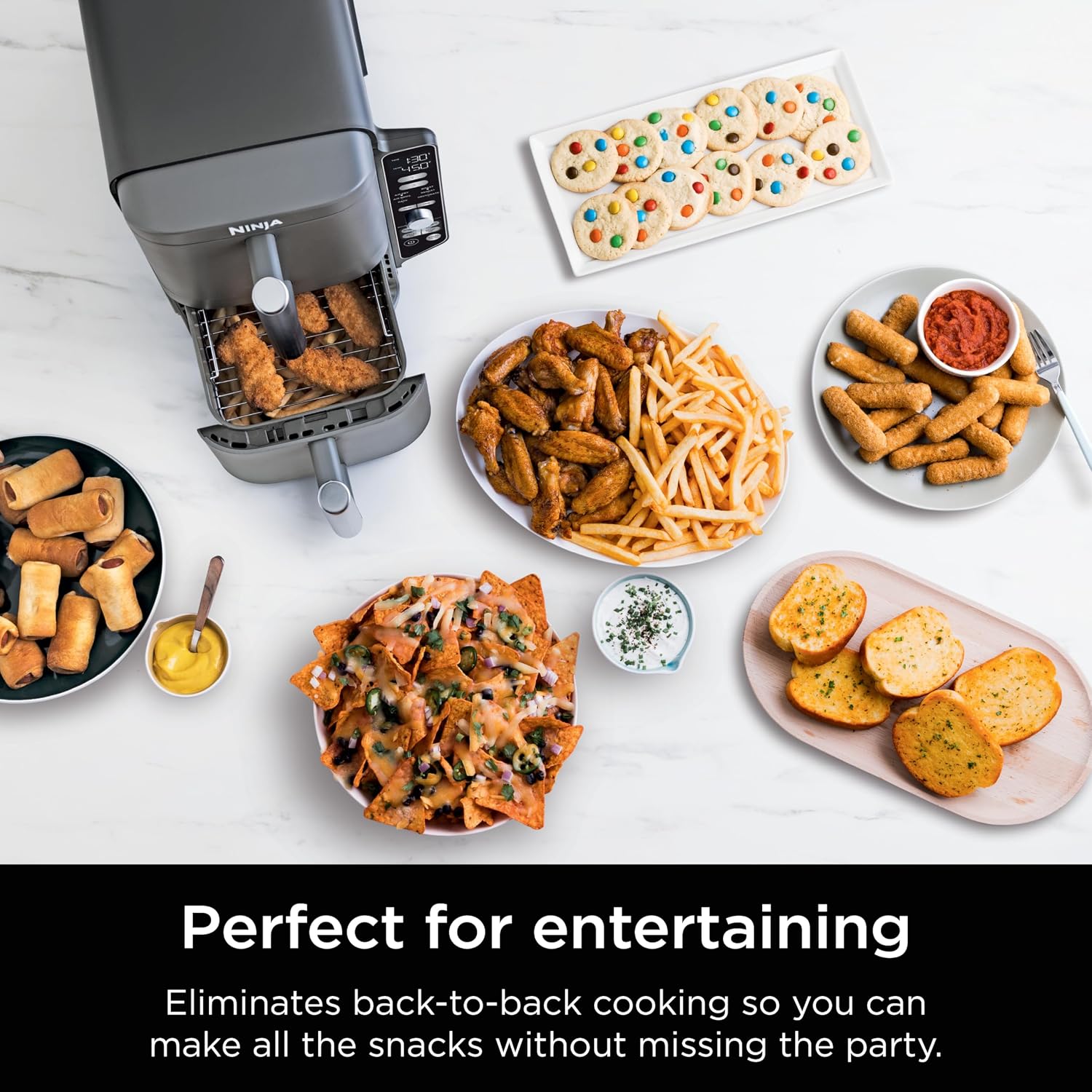 Ninja Air Fryer, 10QT DoubleStack XL 2-Basket, Compact Design, Cooks 5lb Whole Chicken, Feeds Up to 8 People, 6-in-1 Air Fryer, Roast, Bake & More, Easy to Clean, Dishwasher Safe Parts, Grey, SL401