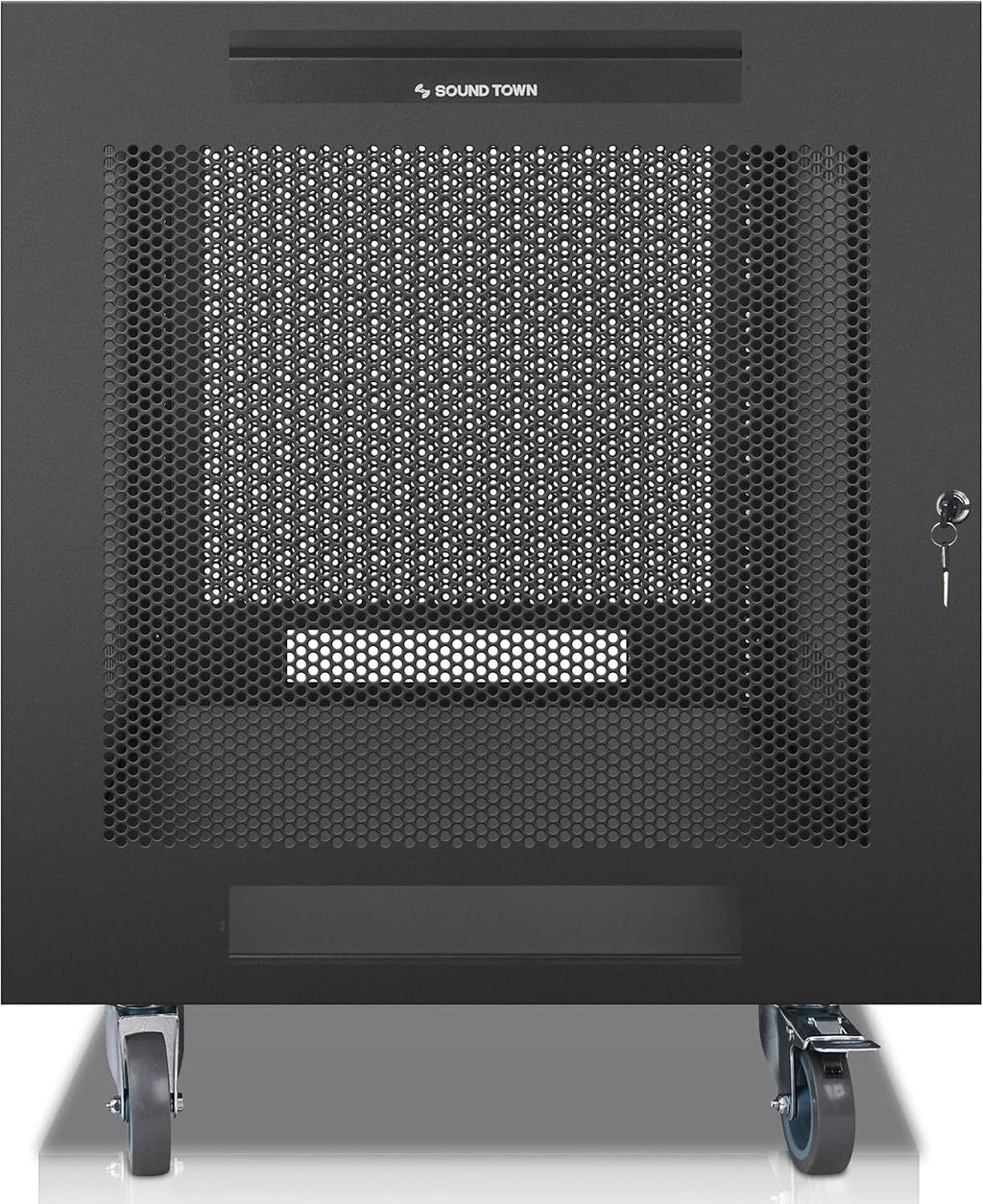 Sound Town 12U Universal Steel Rack, w/Mesh Doors, Locking Casters, Vented Side Panels for Audio Video, Server and Network Equipment (STRK-M12UWD)