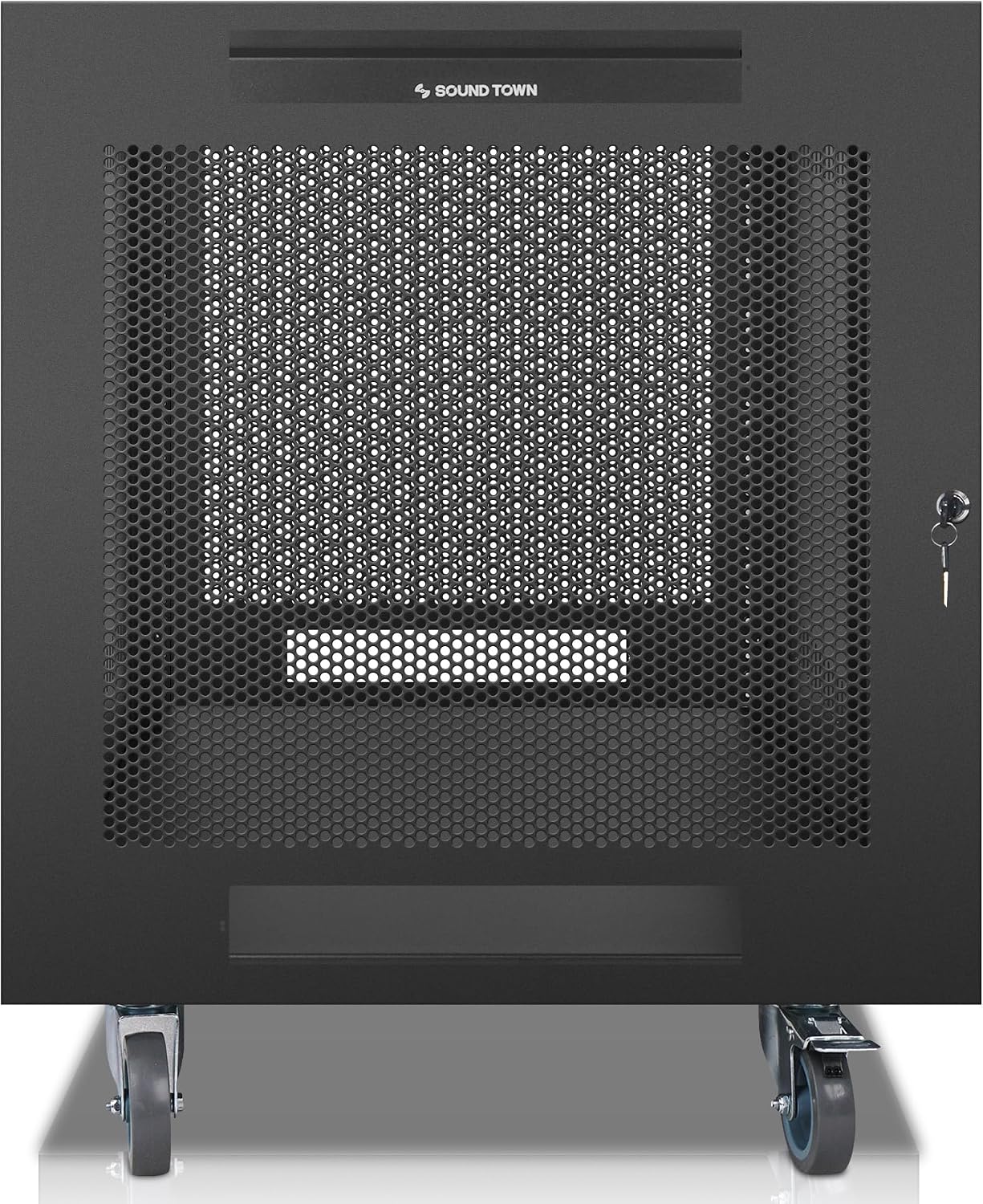 Sound Town 12U Universal Steel Rack, w/Mesh Doors, Locking Casters, Vented Side Panels for Audio Video, Server and Network Equipment (STRK-M12UWD)