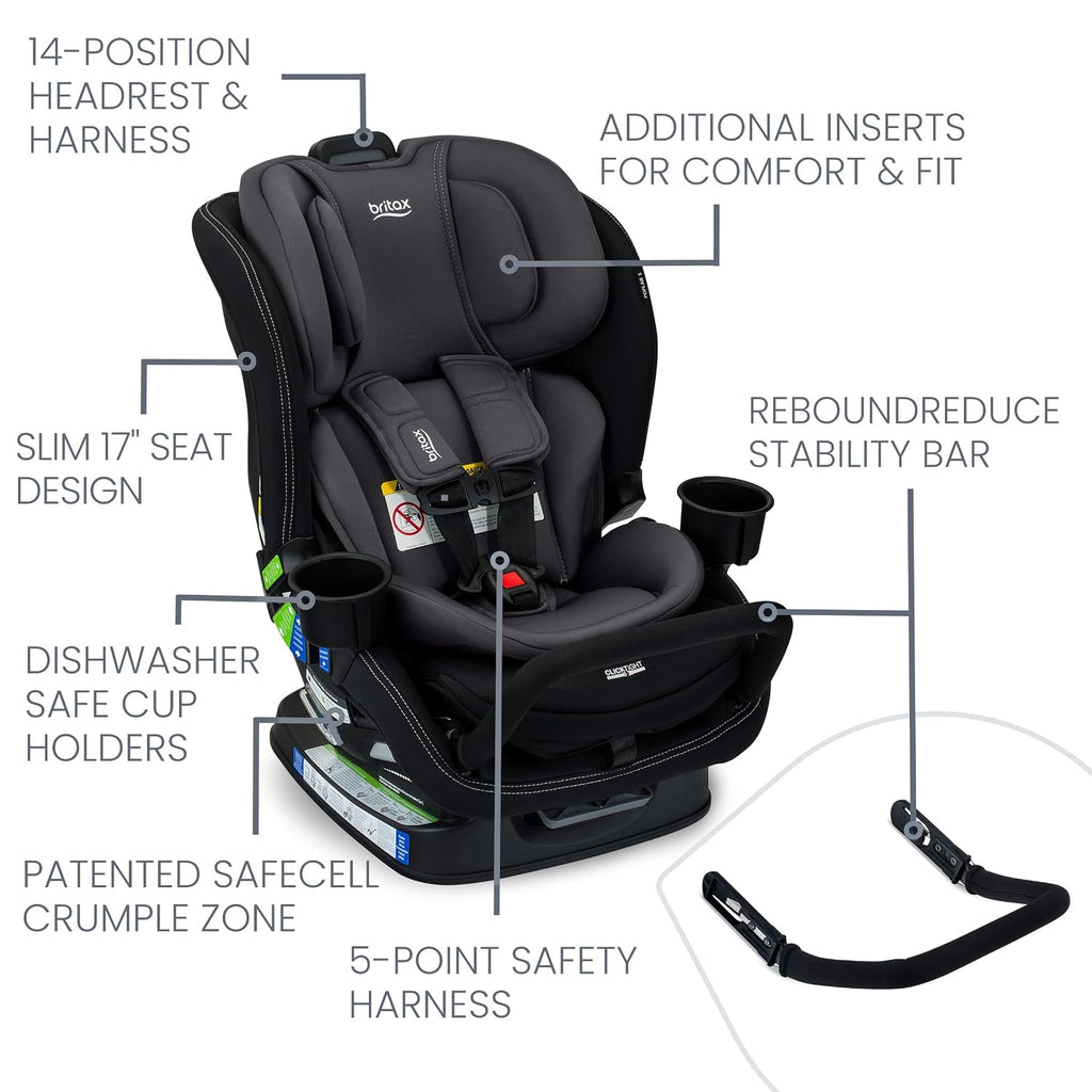 Britax Poplar S Convertible Car Seat, 2-in-1 Car Seat Extended Rear Facing, 17' Slim Car Seat Design with Fast & Easy ClickTight Installation, Anti-Rebound Bar & SafeWash Fabrics — Stone Onyx